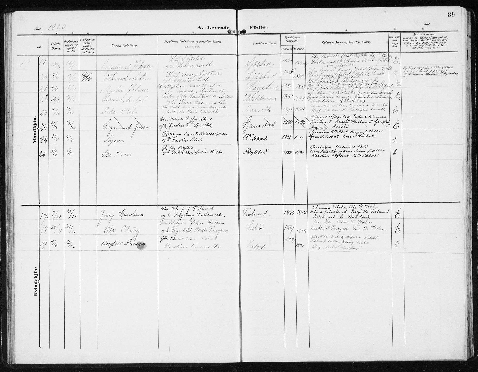 Ministerialprotokoller, klokkerbøker og fødselsregistre - Møre og Romsdal, AV/SAT-A-1454/515/L0216: Klokkerbok nr. 515C03, 1906-1941, s. 39