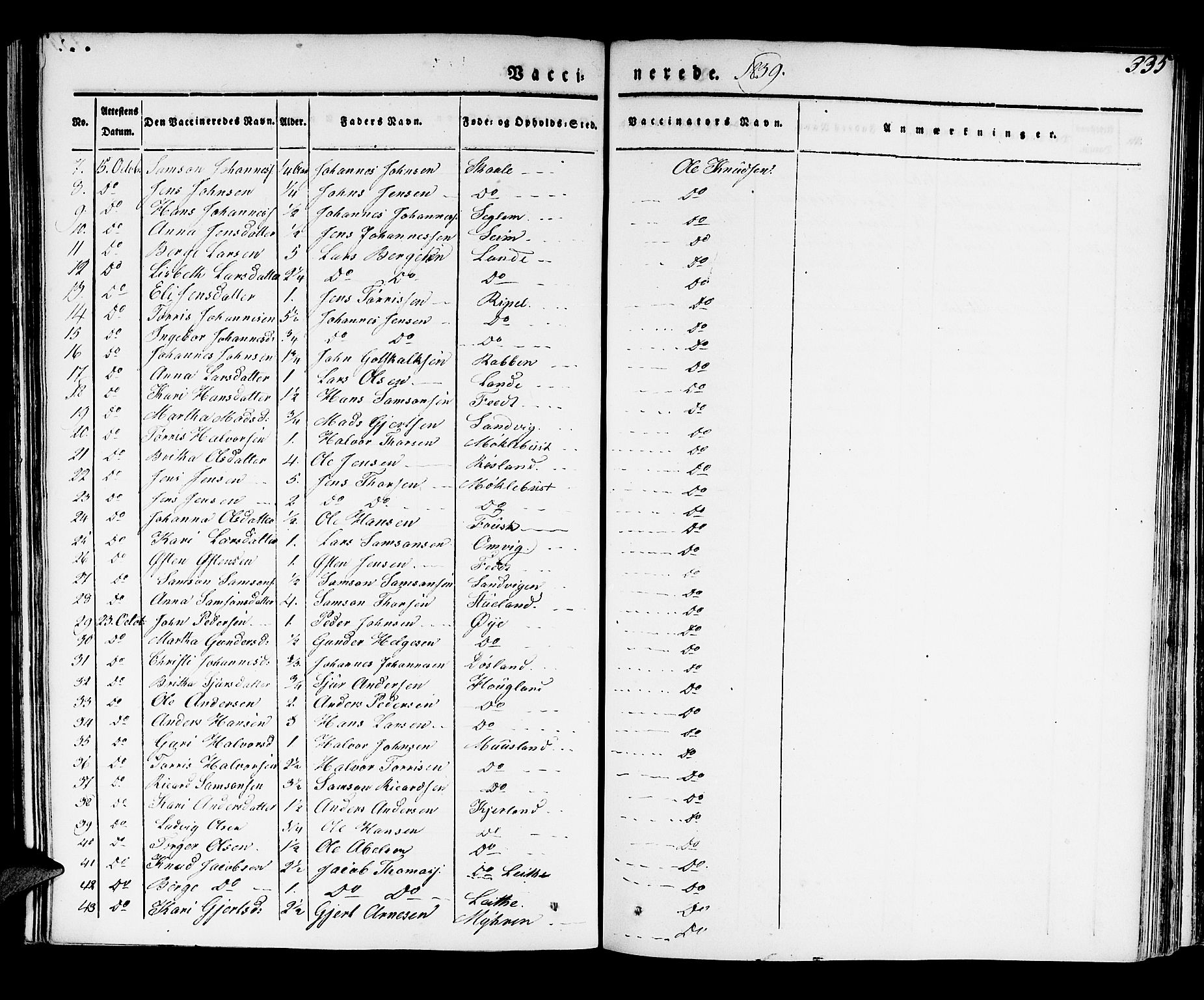Kvinnherad sokneprestembete, AV/SAB-A-76401/H/Haa: Ministerialbok nr. A 6, 1835-1843, s. 335