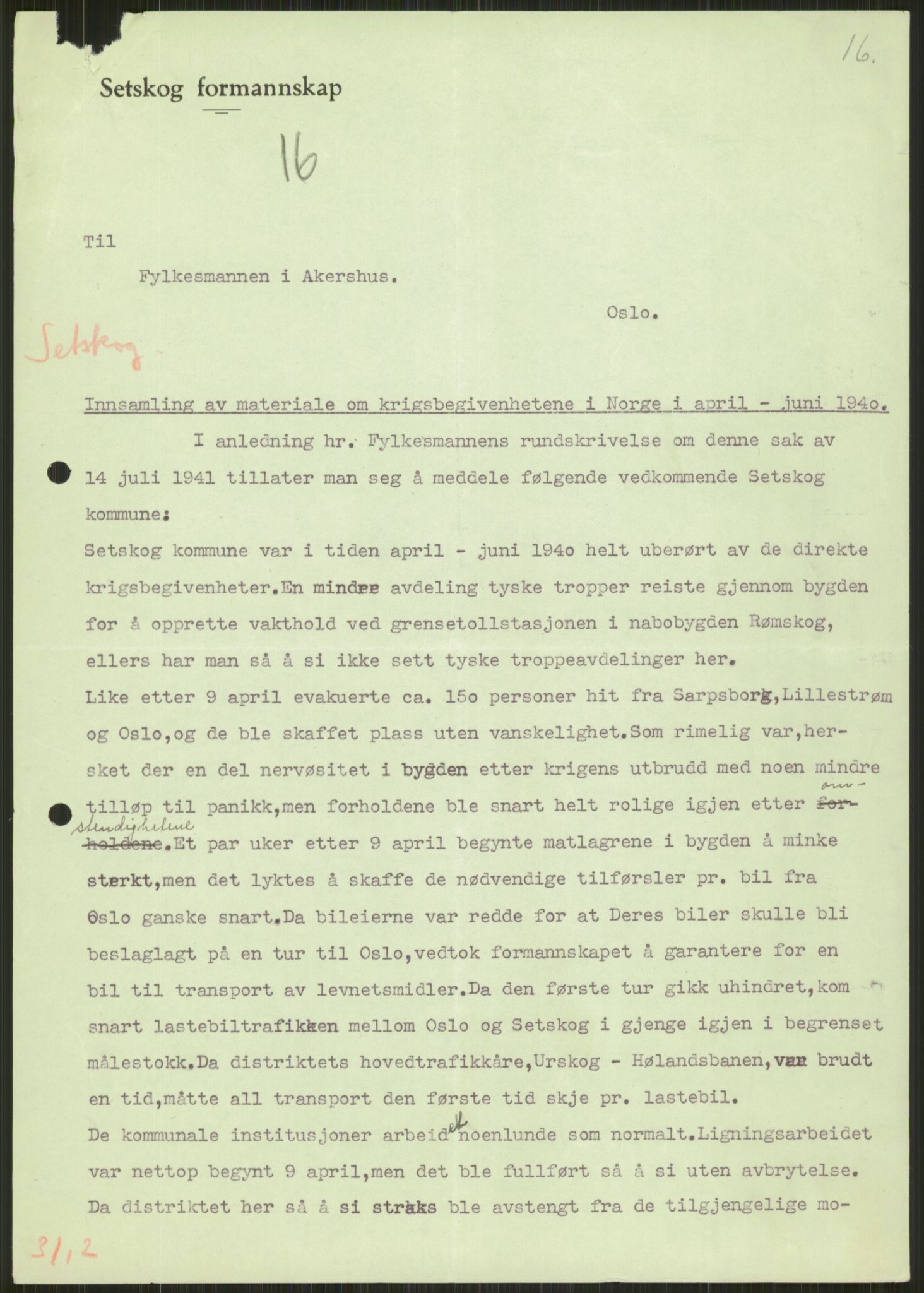 Forsvaret, Forsvarets krigshistoriske avdeling, AV/RA-RAFA-2017/Y/Ya/L0013: II-C-11-31 - Fylkesmenn.  Rapporter om krigsbegivenhetene 1940., 1940, s. 825