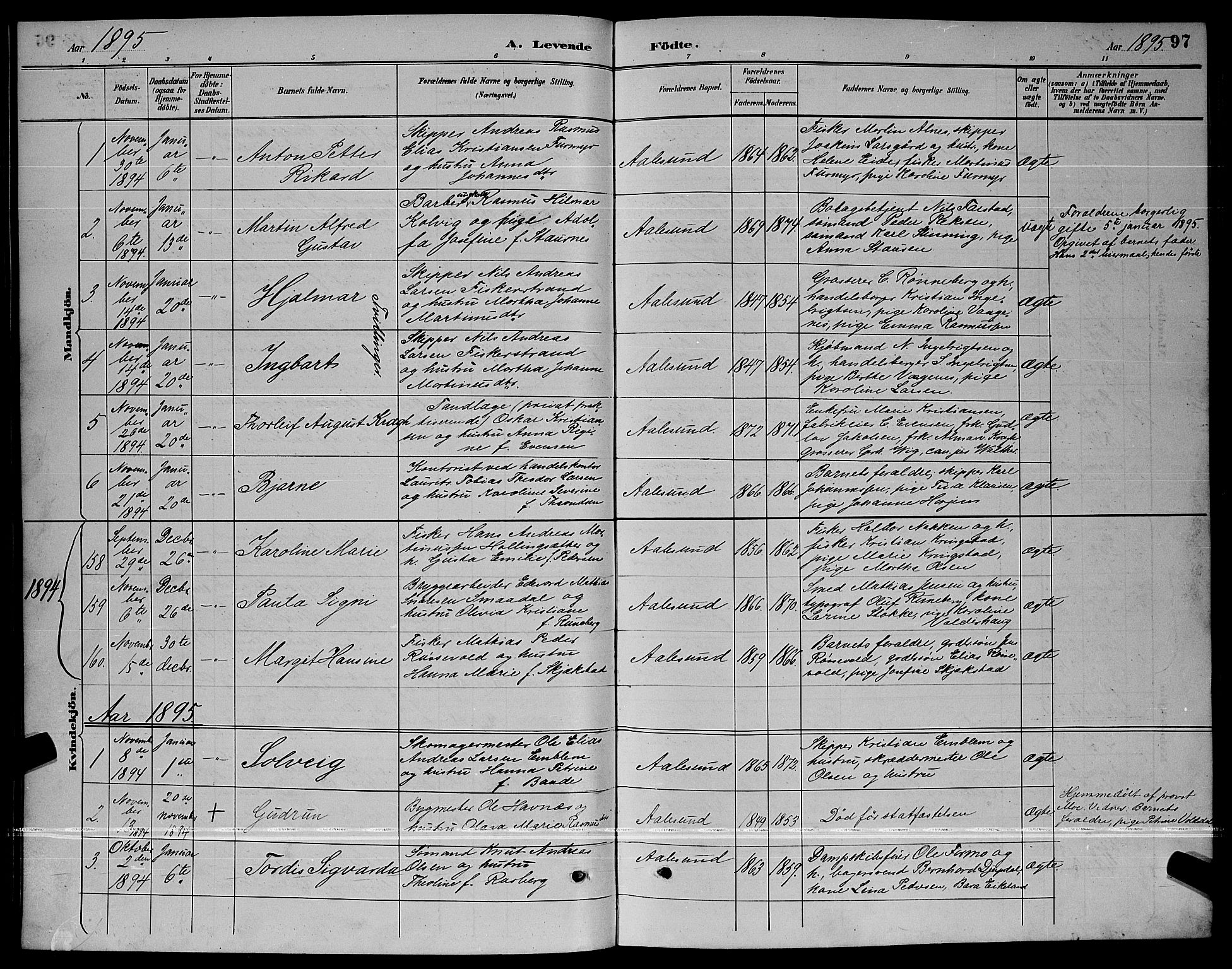 Ministerialprotokoller, klokkerbøker og fødselsregistre - Møre og Romsdal, SAT/A-1454/529/L0467: Klokkerbok nr. 529C04, 1889-1897, s. 97