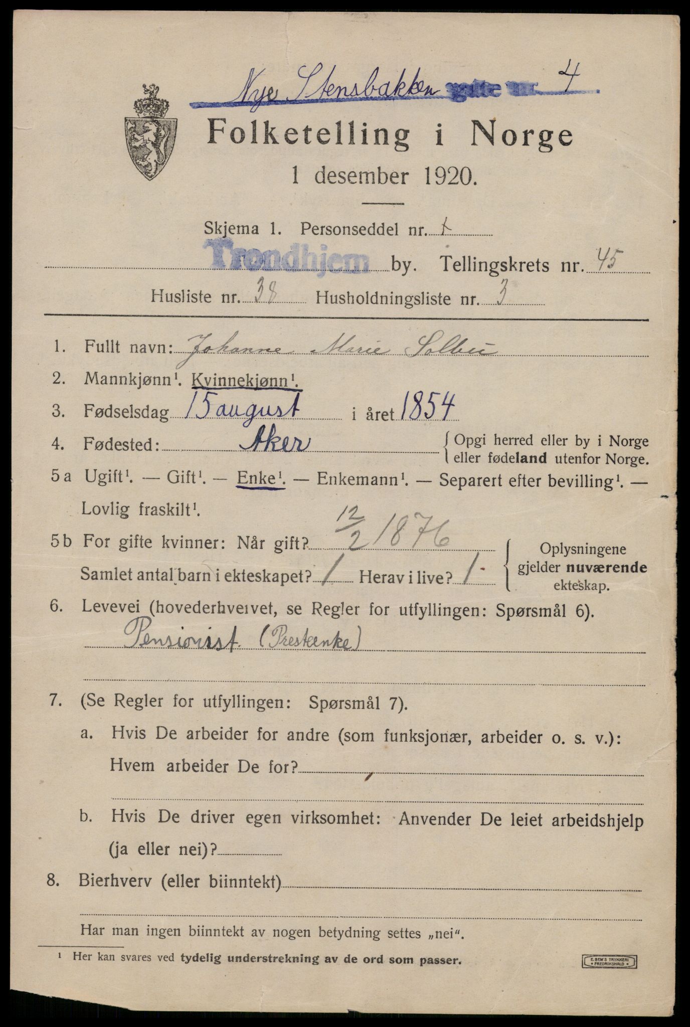 SAT, Folketelling 1920 for 1601 Trondheim kjøpstad, 1920, s. 97602