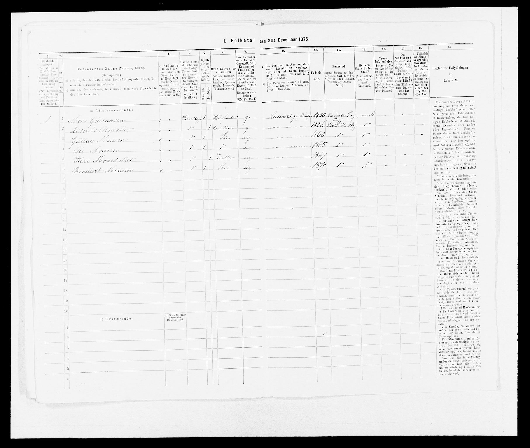 SAB, Folketelling 1875 for 1413P Hyllestad prestegjeld, 1875, s. 705