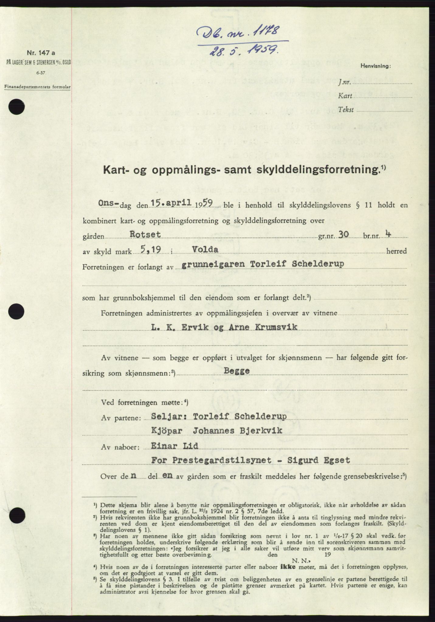 Søre Sunnmøre sorenskriveri, SAT/A-4122/1/2/2C/L0112: Pantebok nr. 38A, 1959-1959, Dagboknr: 1178/1959