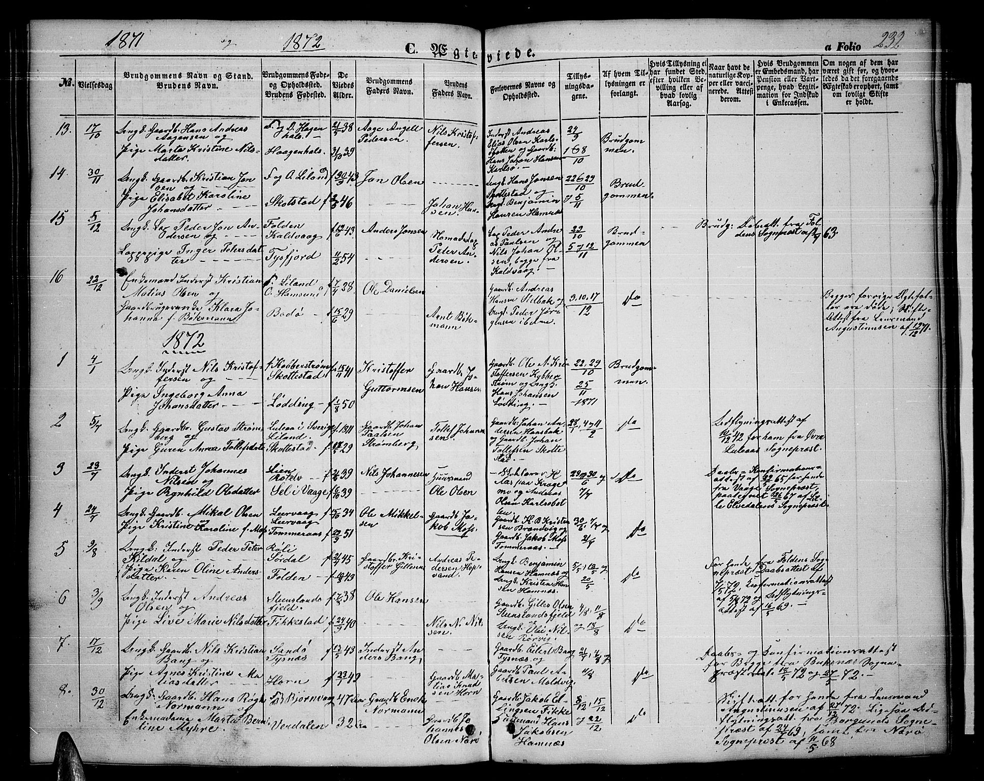 Ministerialprotokoller, klokkerbøker og fødselsregistre - Nordland, AV/SAT-A-1459/859/L0857: Klokkerbok nr. 859C03, 1854-1873, s. 232