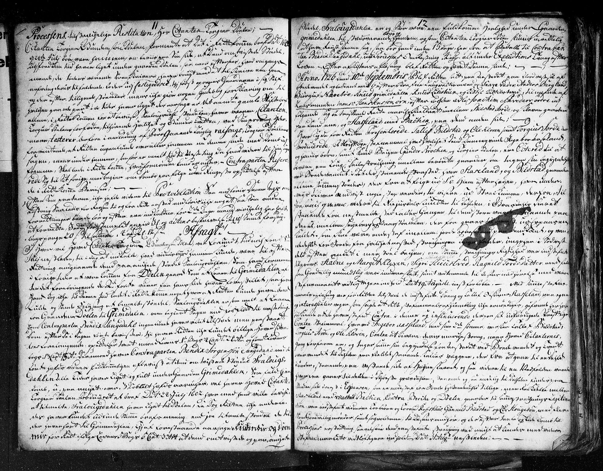 Vest-Telemark sorenskriveri, AV/SAKO-A-134/F/Fb/L0002: Tingbokkopi, 1726-1732, s. 11-12