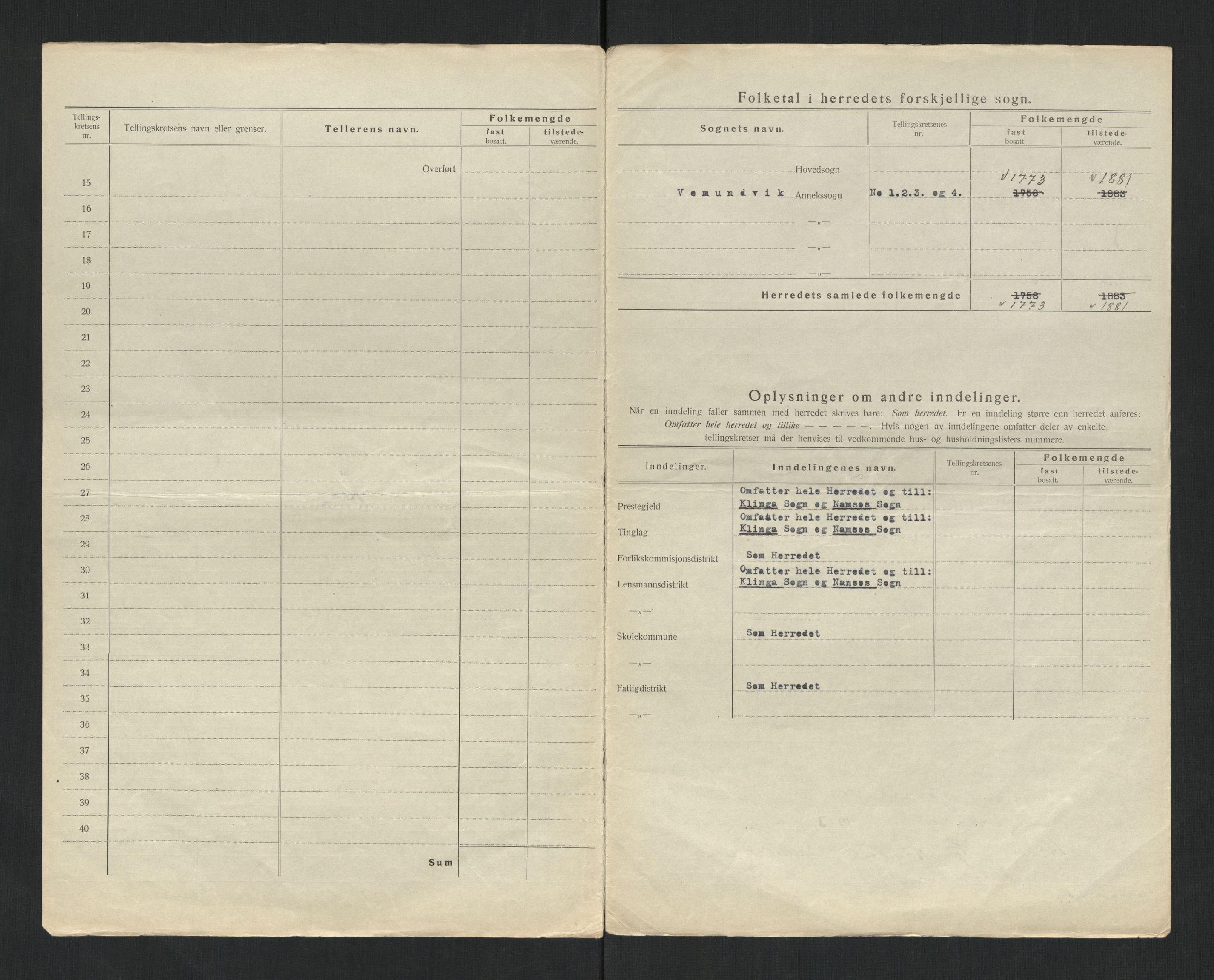 SAT, Folketelling 1920 for 1745 Vemundvik herred, 1920, s. 5