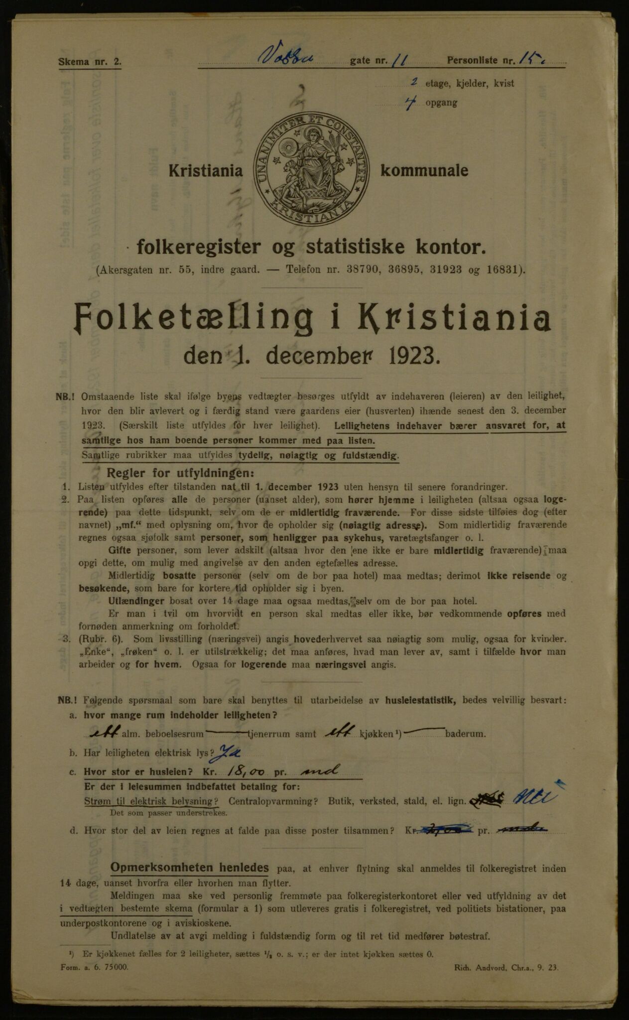 OBA, Kommunal folketelling 1.12.1923 for Kristiania, 1923, s. 138512