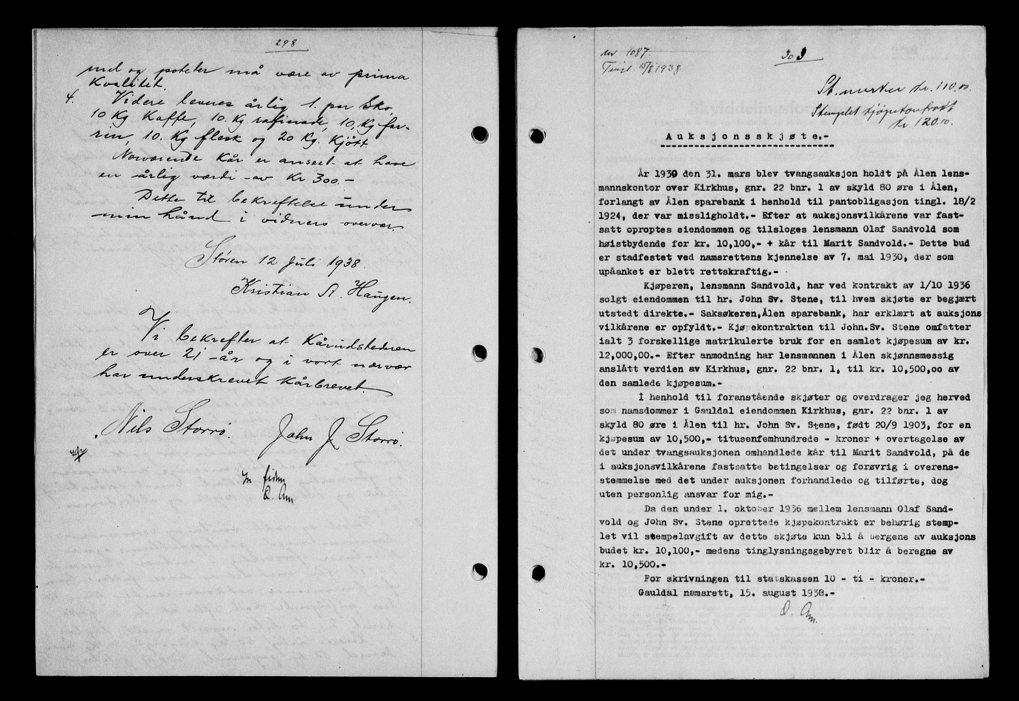 Gauldal sorenskriveri, SAT/A-0014/1/2/2C/L0049: Pantebok nr. 53, 1938-1938, Dagboknr: 1087/1938