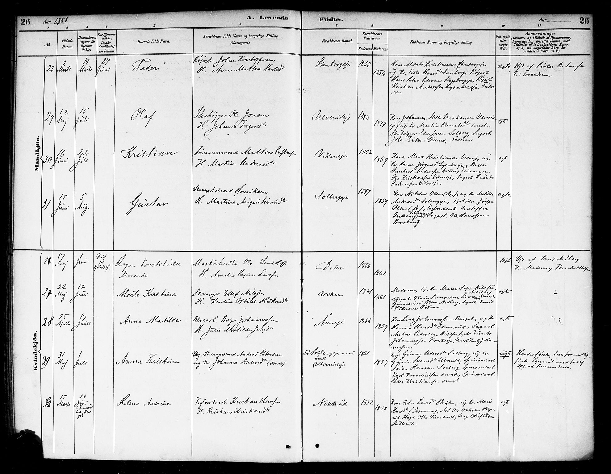 Nedre Eiker kirkebøker, AV/SAKO-A-612/F/Fa/L0003: Ministerialbok nr. 3, 1885-1892, s. 26