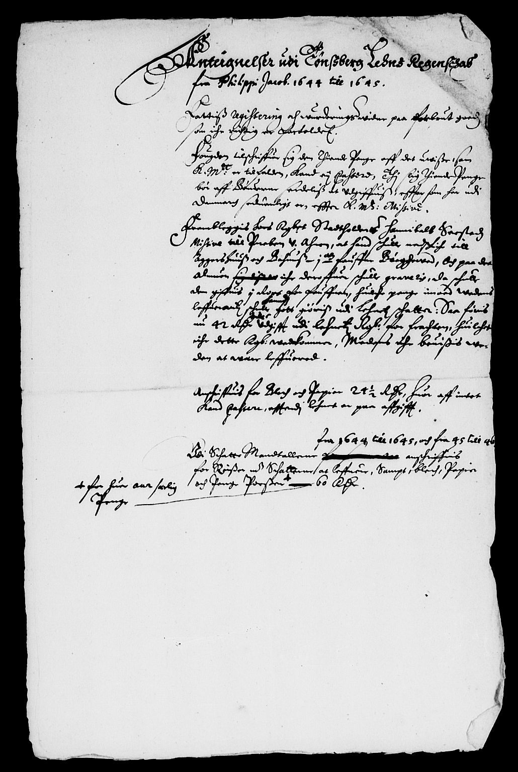 Rentekammeret inntil 1814, Reviderte regnskaper, Lensregnskaper, AV/RA-EA-5023/R/Rb/Rbo/L0026: Tønsberg len, 1644-1646