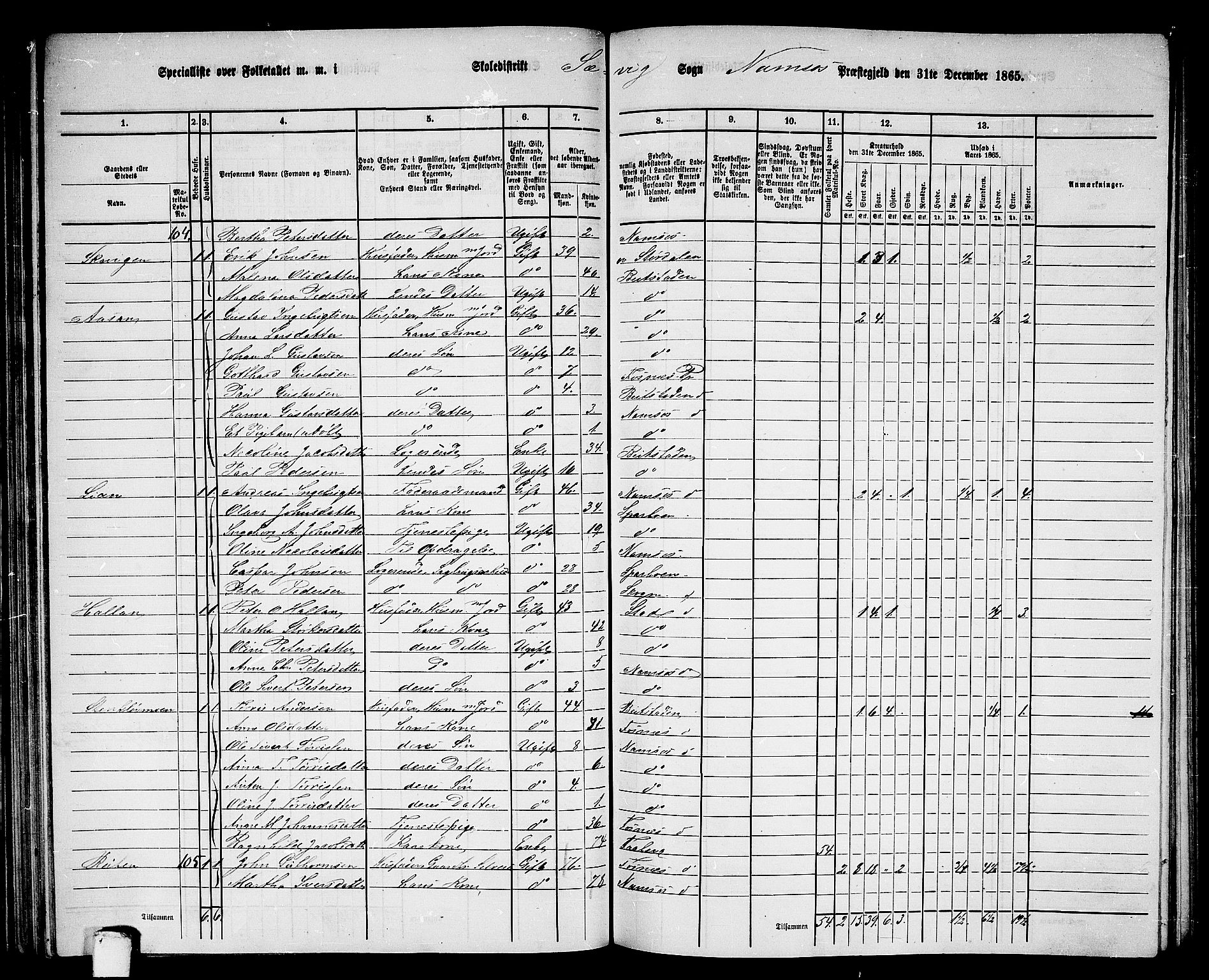 RA, Folketelling 1865 for 1745L Namsos prestegjeld, Vemundvik sokn og Sævik sokn, 1865, s. 69