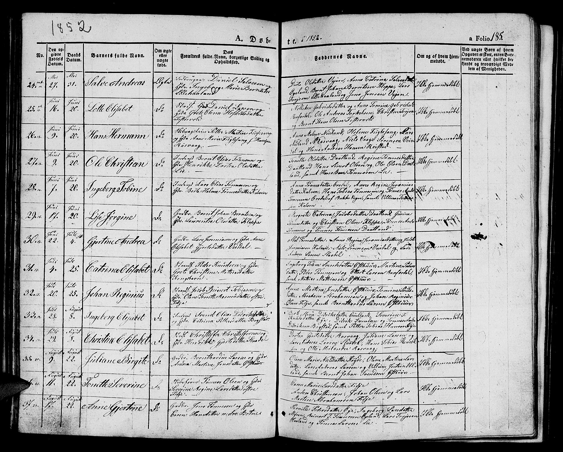 Flekkefjord sokneprestkontor, AV/SAK-1111-0012/F/Fb/Fbb/L0002: Klokkerbok nr. B 2a, 1831-1866, s. 185