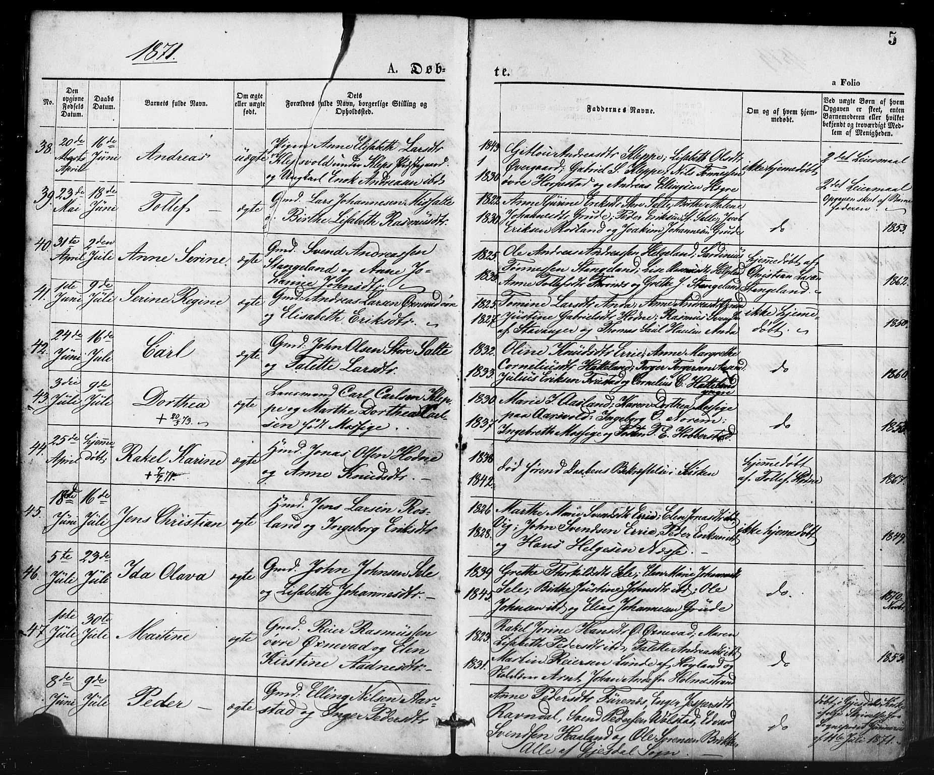 Klepp sokneprestkontor, AV/SAST-A-101803/001/3/30BA/L0006: Ministerialbok nr. A 6, 1871-1885, s. 5