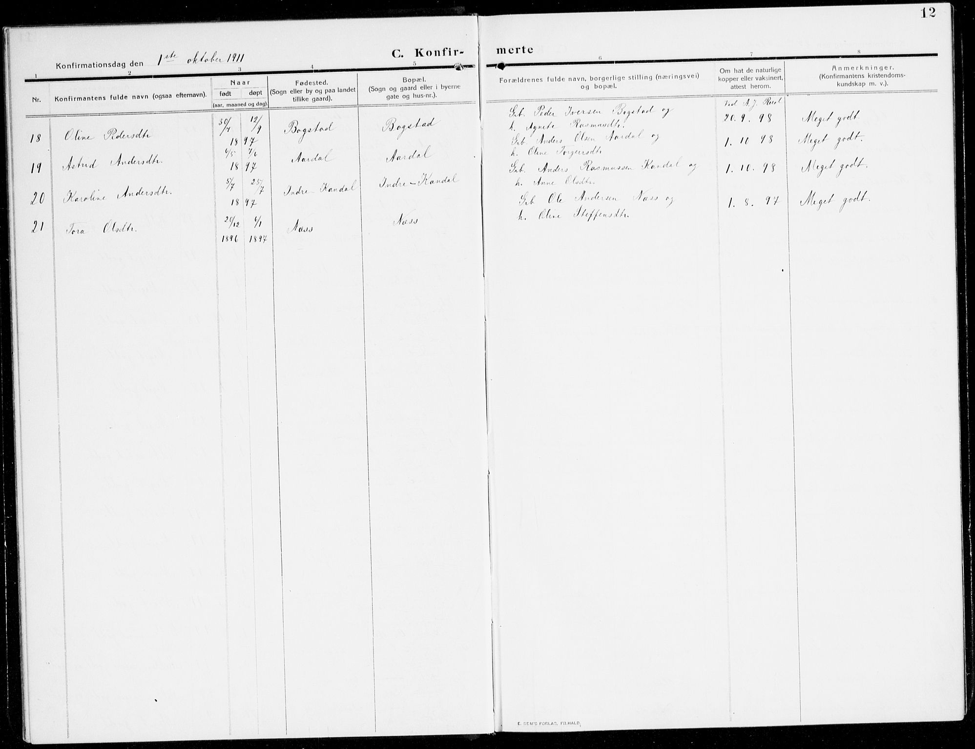 Gloppen sokneprestembete, SAB/A-80101/H/Hac/L0004: Residerende kapellans bok nr. A 4, 1909-1923, s. 12