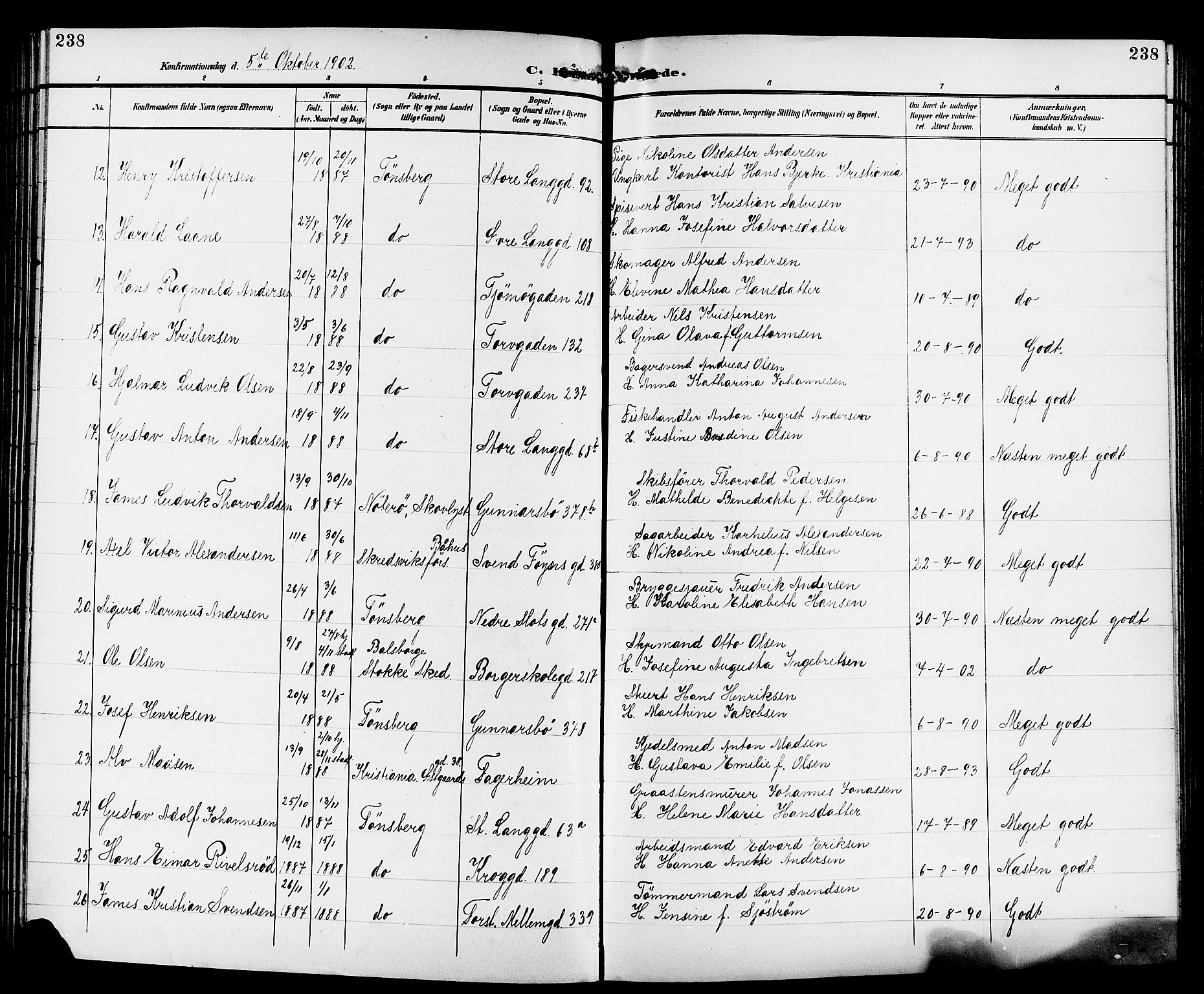 Tønsberg kirkebøker, AV/SAKO-A-330/G/Ga/L0007: Klokkerbok nr. 7, 1896-1904, s. 238