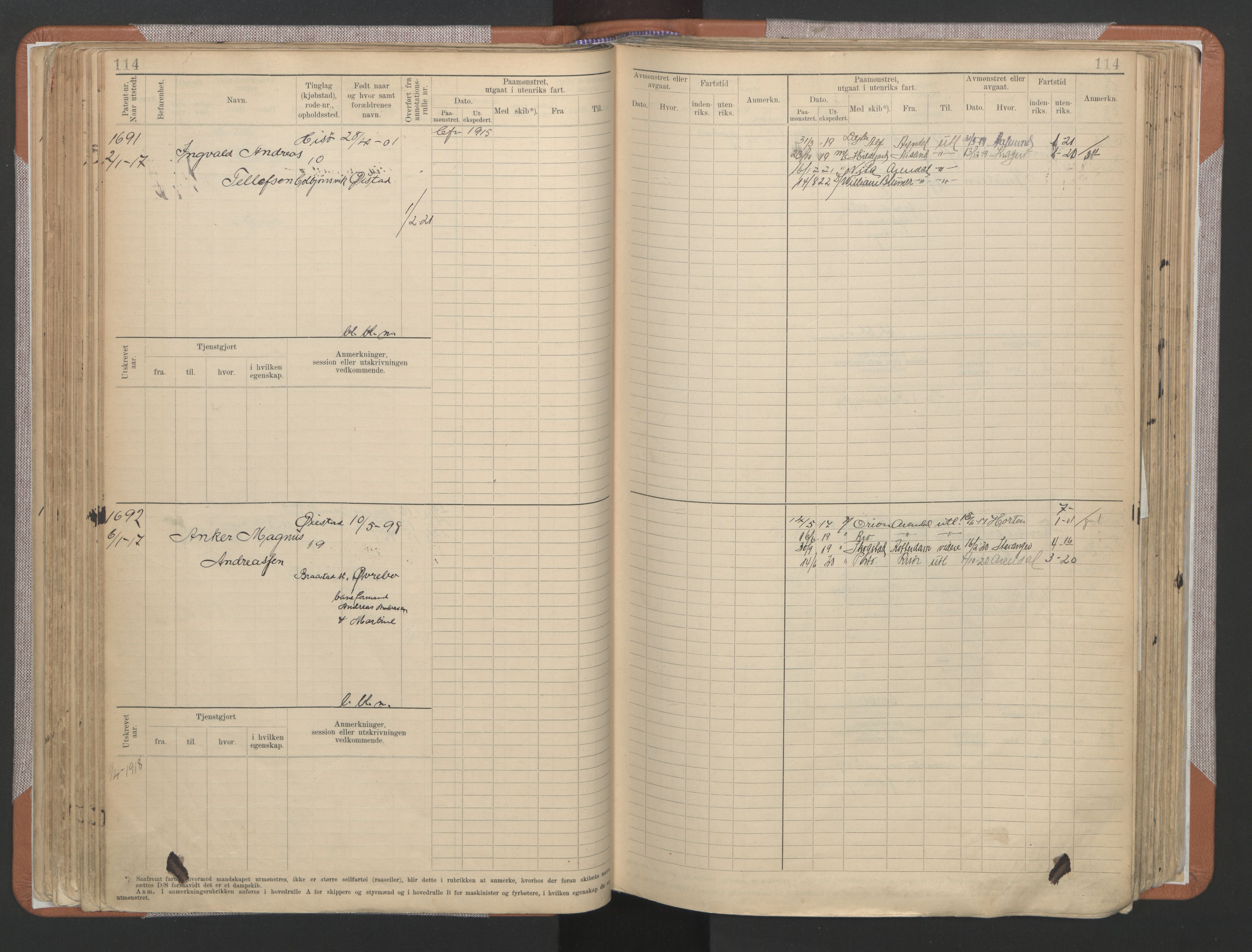 Arendal mønstringskrets, AV/SAK-2031-0012/F/Fb/L0022: Hovedrulle A nr 1466-2242, S-20, 1914-1930, s. 119