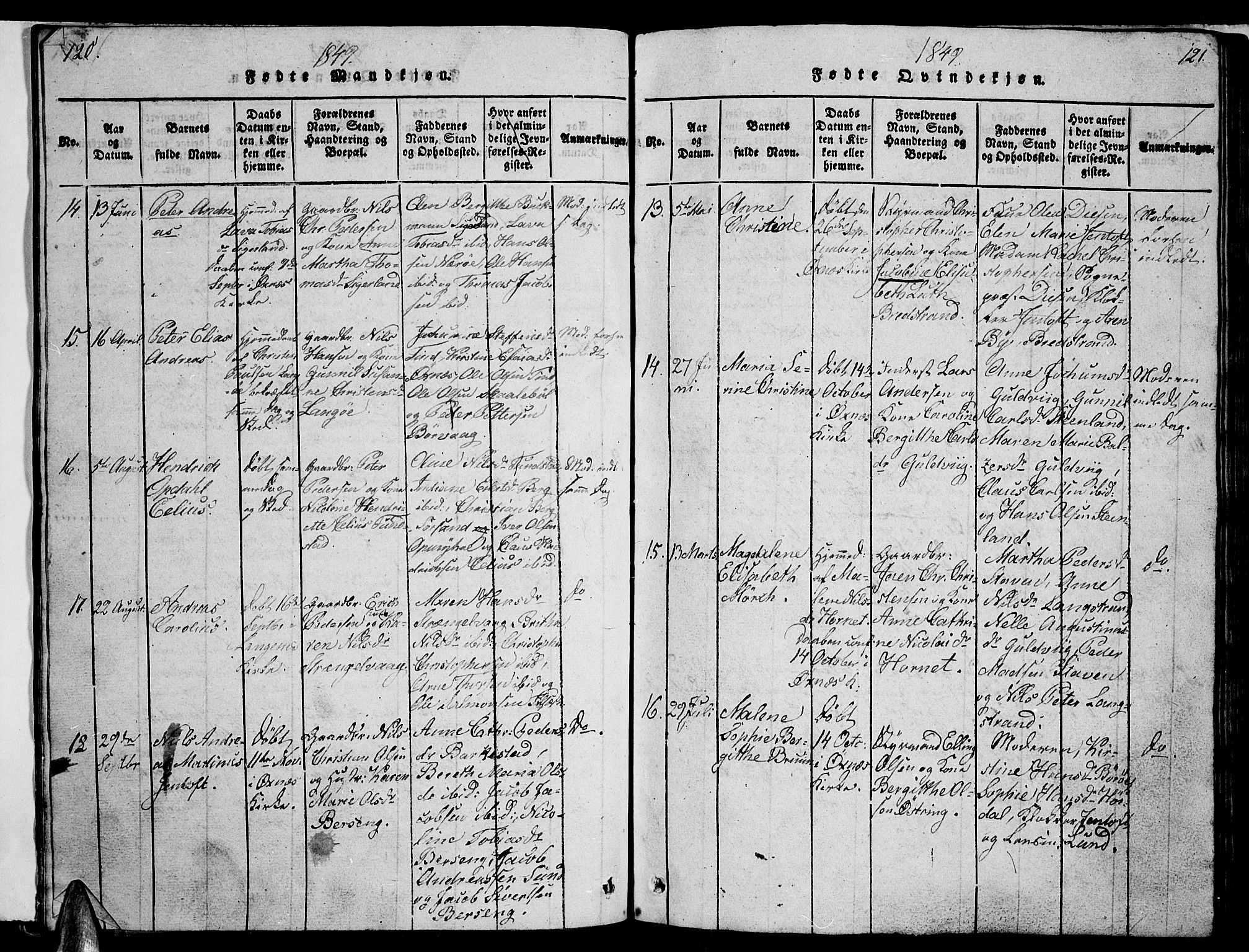 Ministerialprotokoller, klokkerbøker og fødselsregistre - Nordland, AV/SAT-A-1459/893/L1346: Klokkerbok nr. 893C01, 1820-1858, s. 120-121