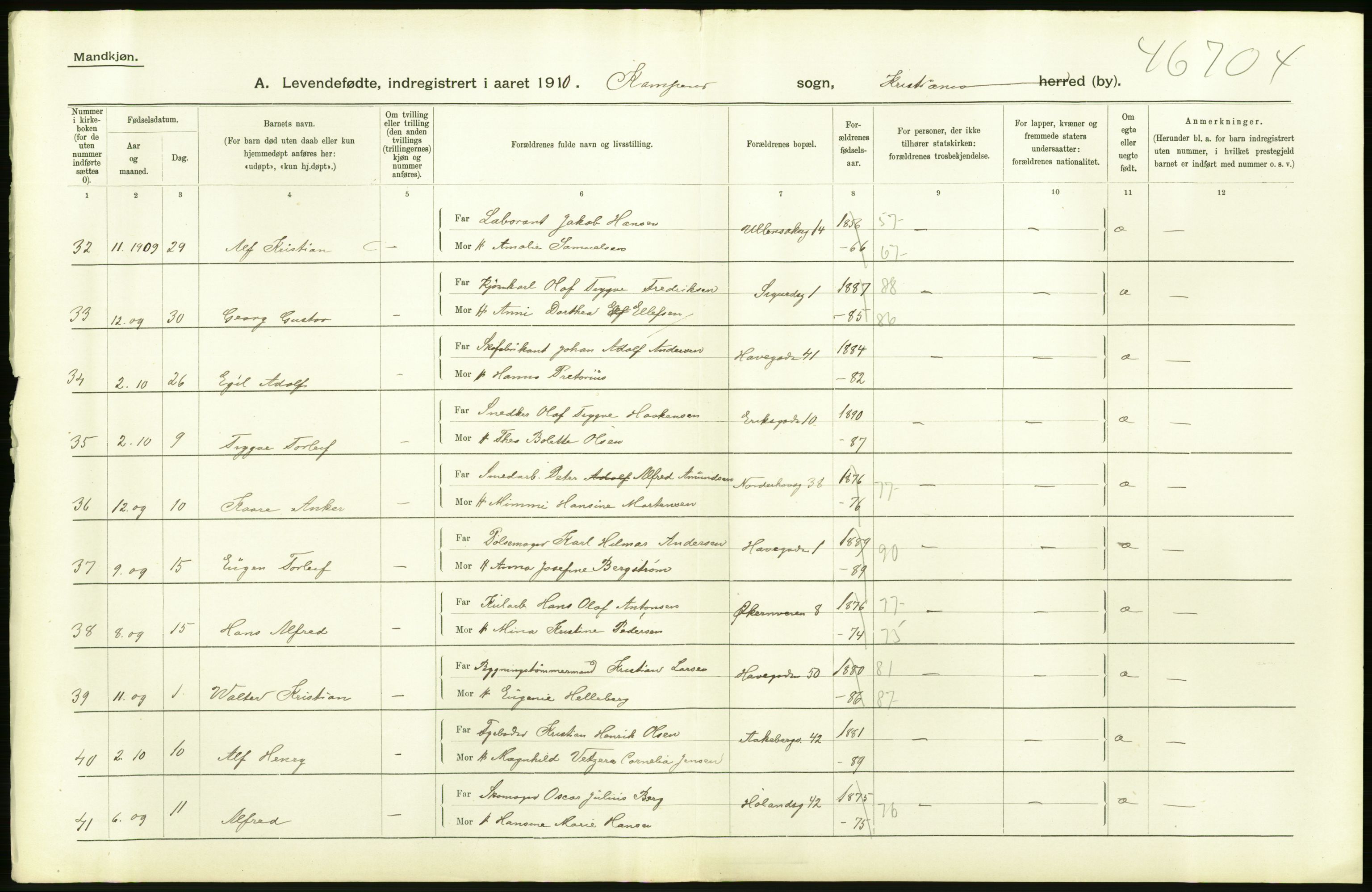 Statistisk sentralbyrå, Sosiodemografiske emner, Befolkning, AV/RA-S-2228/D/Df/Dfa/Dfah/L0006: Kristiania: Levendefødte menn., 1910, s. 354