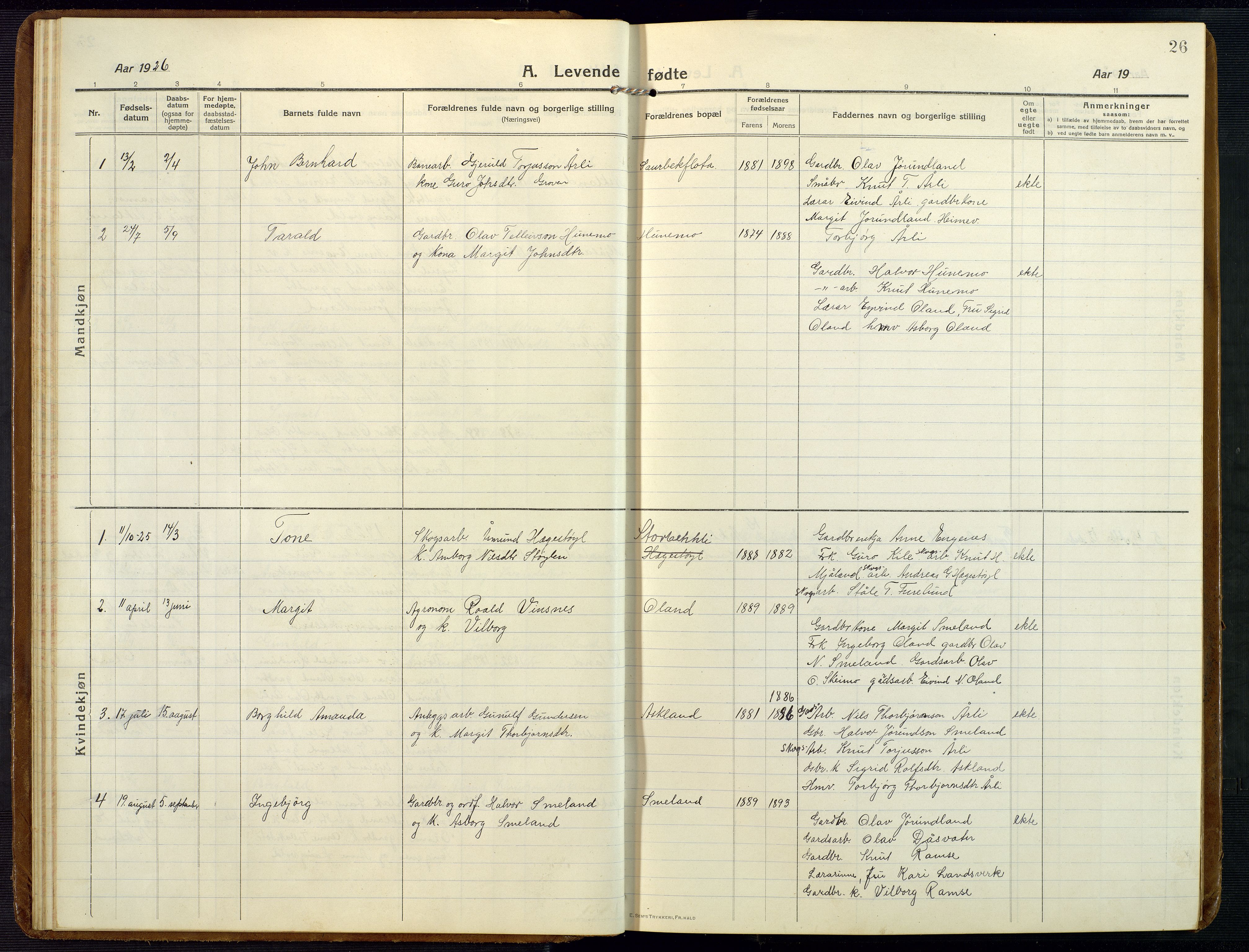 Åmli sokneprestkontor, AV/SAK-1111-0050/F/Fb/Fba/L0003: Klokkerbok nr. B 3, 1912-1974, s. 26