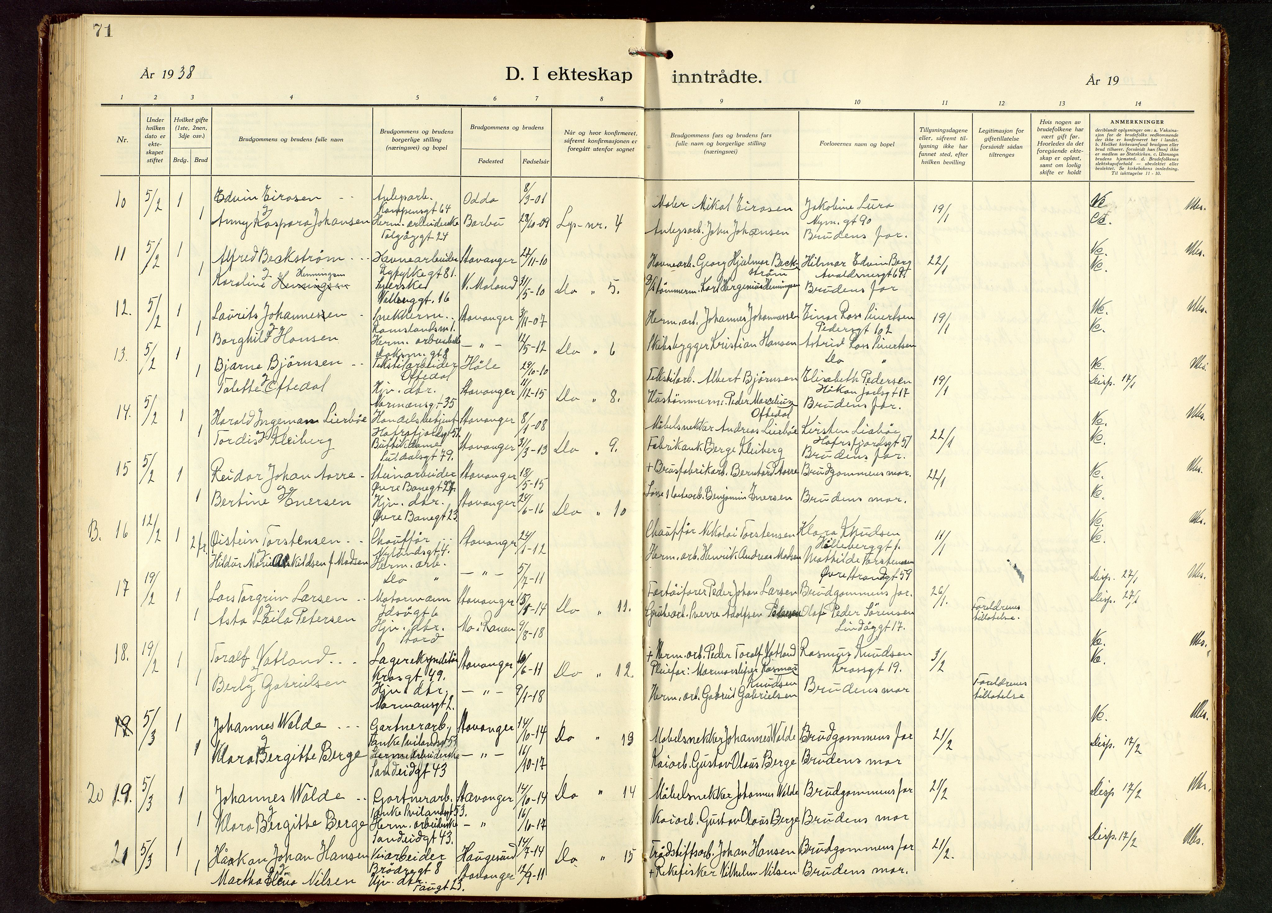 St. Johannes sokneprestkontor, SAST/A-101814/001/30/30BB/L0010: Klokkerbok nr. B 10, 1933-1946, s. 71