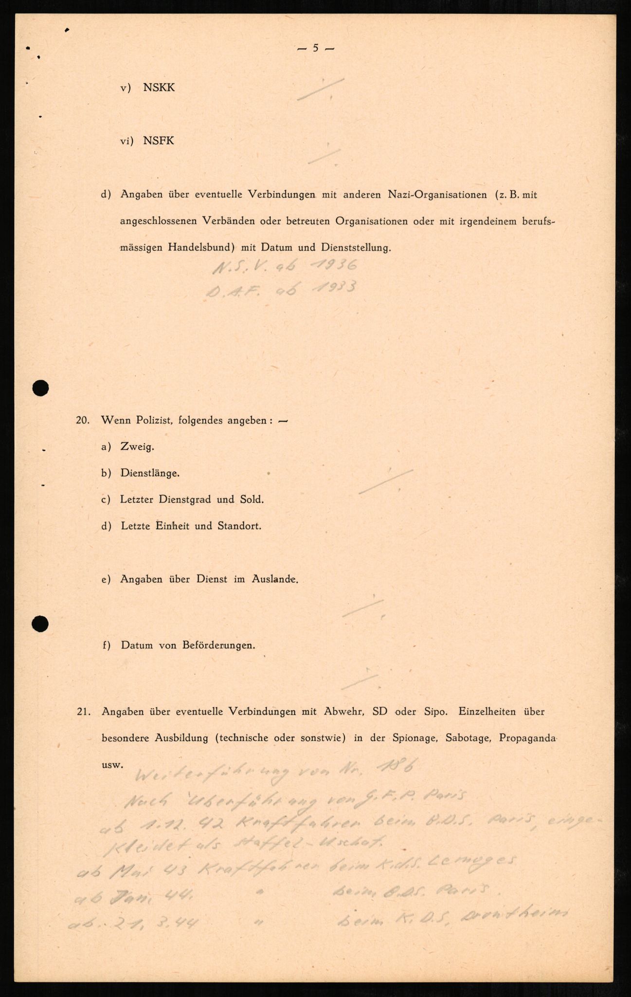 Forsvaret, Forsvarets overkommando II, RA/RAFA-3915/D/Db/L0001: CI Questionaires. Tyske okkupasjonsstyrker i Norge. Tyskere., 1945-1946, s. 172