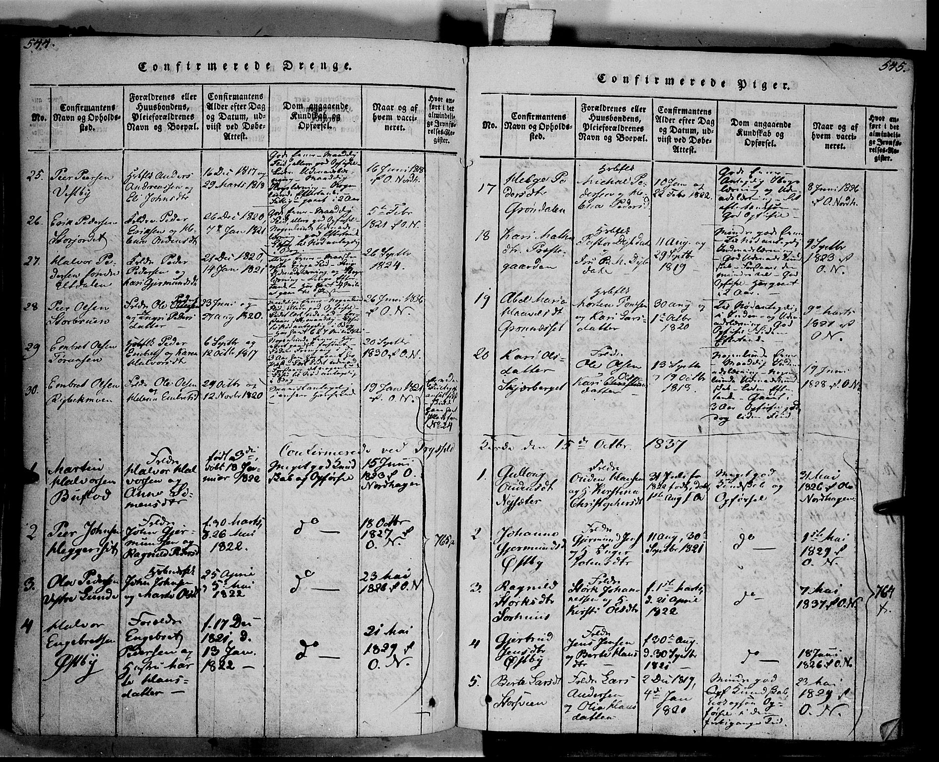 Trysil prestekontor, AV/SAH-PREST-046/H/Ha/Haa/L0003: Ministerialbok nr. 3 /1, 1814-1841, s. 544-545