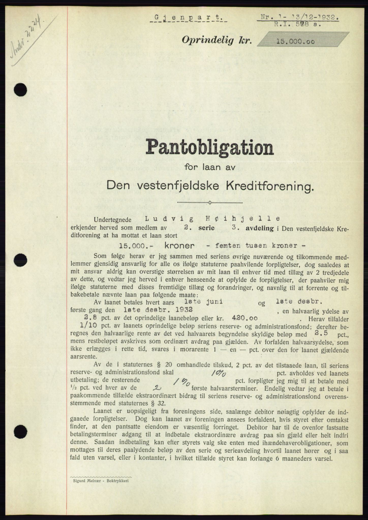 Ålesund byfogd, AV/SAT-A-4384: Pantebok nr. 30, 1932-1933, Tingl.dato: 13.12.1932