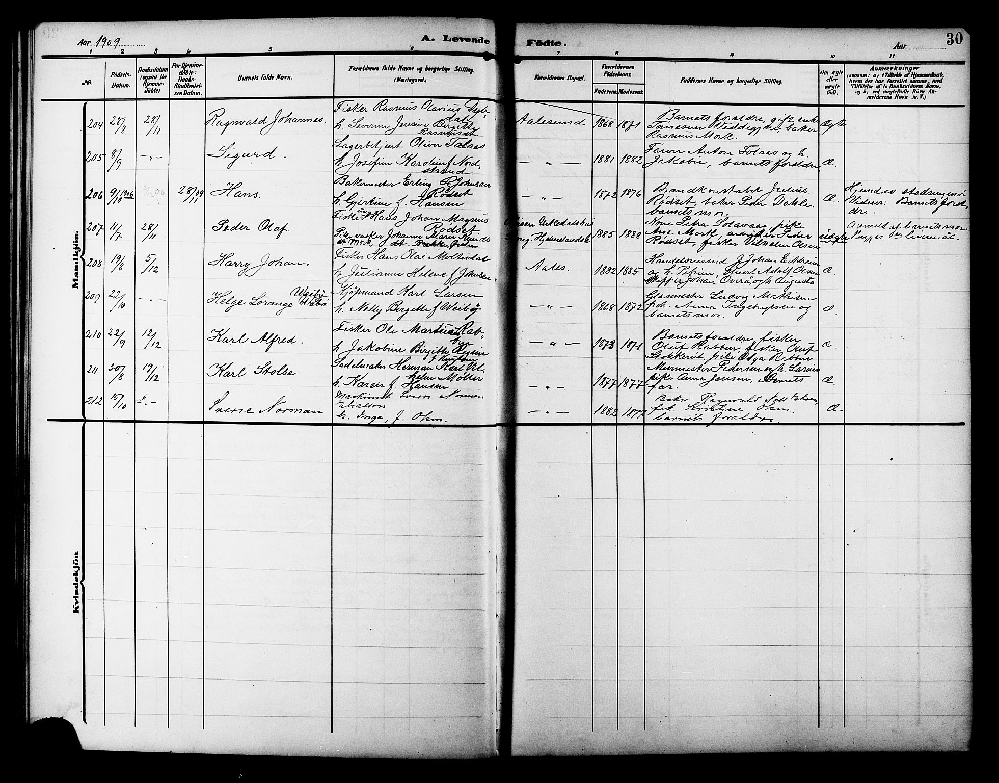 Ministerialprotokoller, klokkerbøker og fødselsregistre - Møre og Romsdal, AV/SAT-A-1454/529/L0471: Klokkerbok nr. 529C08, 1909-1921, s. 30