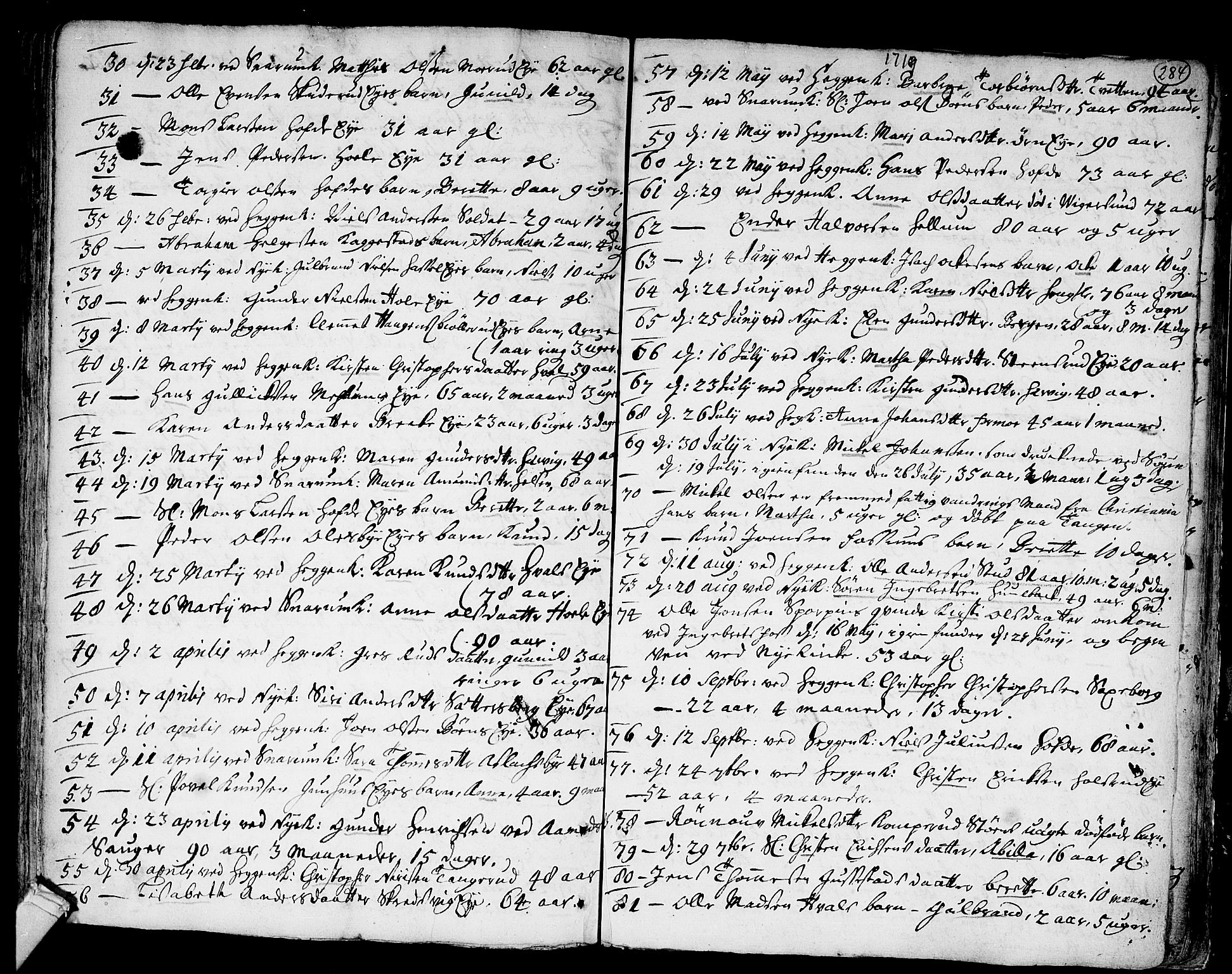 Modum kirkebøker, AV/SAKO-A-234/F/Fa/L0001: Ministerialbok nr. 1, 1712-1740, s. 284