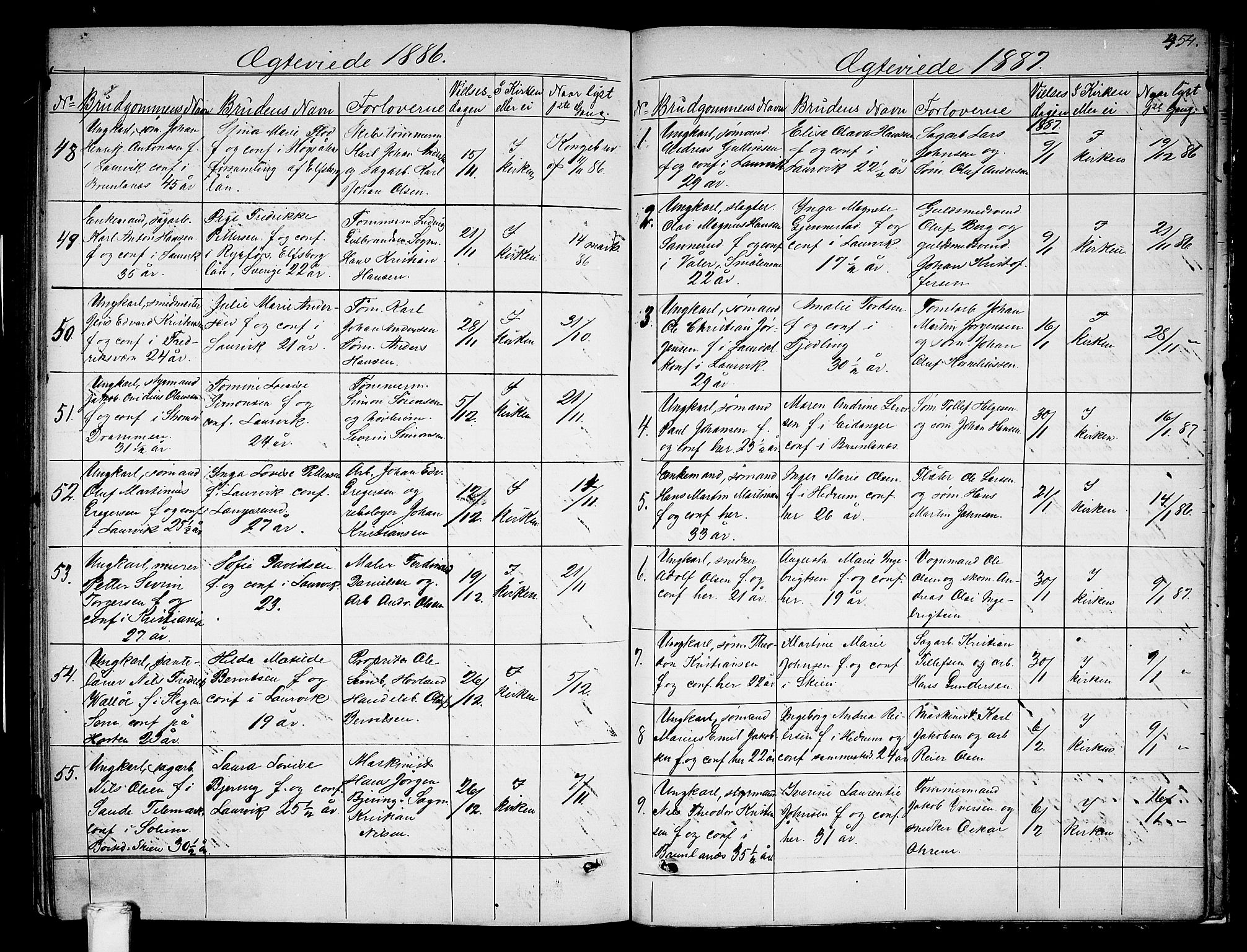 Larvik kirkebøker, AV/SAKO-A-352/G/Ga/L0004: Klokkerbok nr. I 4, 1871-1888, s. 454