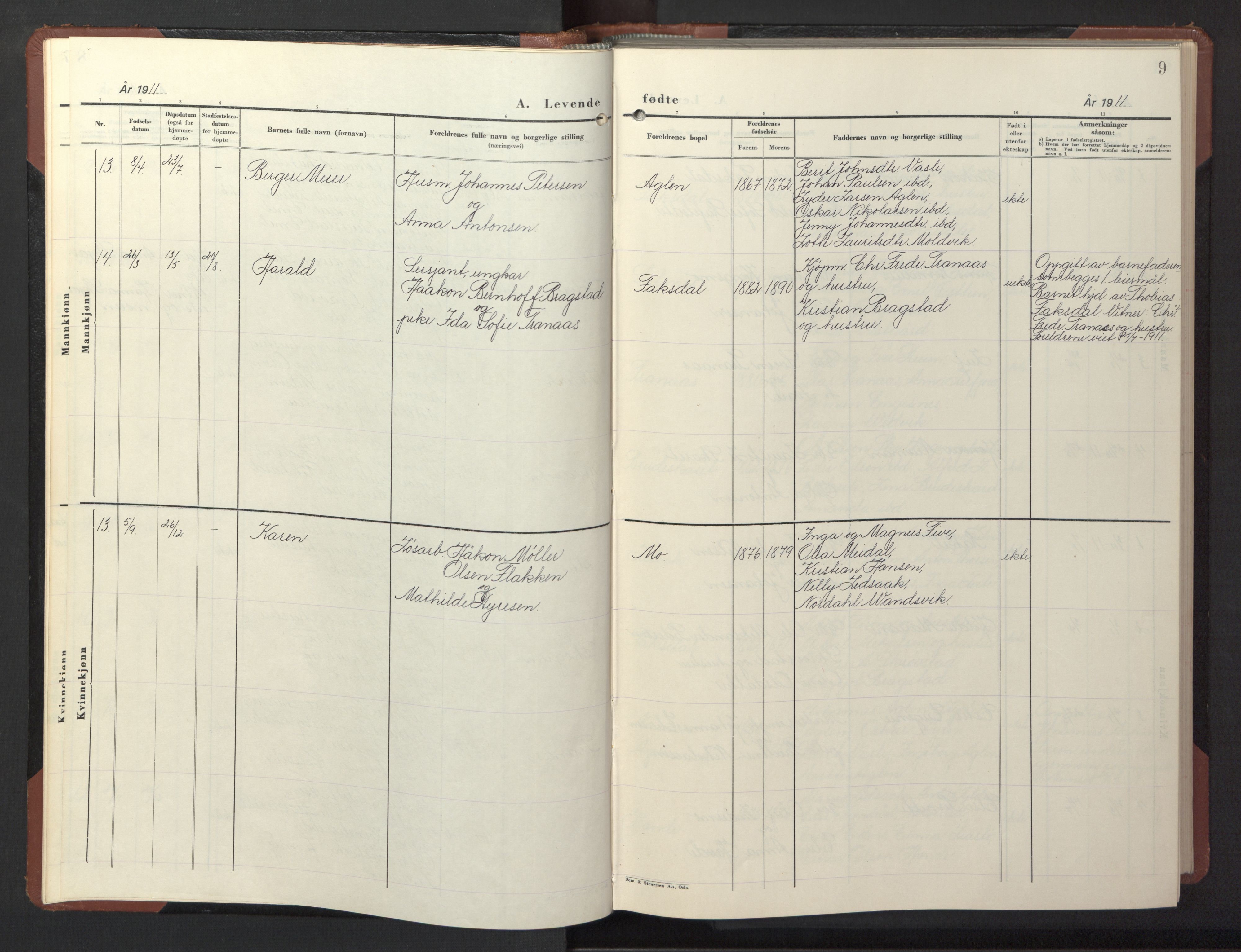 Ministerialprotokoller, klokkerbøker og fødselsregistre - Nord-Trøndelag, AV/SAT-A-1458/773/L0625: Klokkerbok nr. 773C01, 1910-1952, s. 9