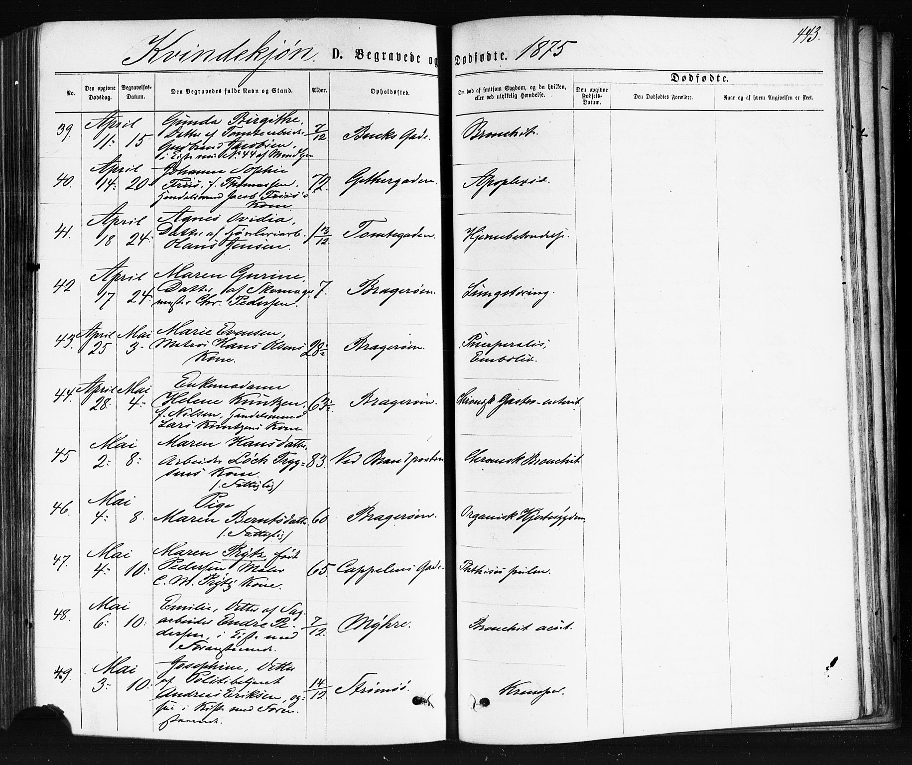 Bragernes kirkebøker, SAKO/A-6/F/Fb/L0004: Ministerialbok nr. II 4, 1869-1875, s. 443