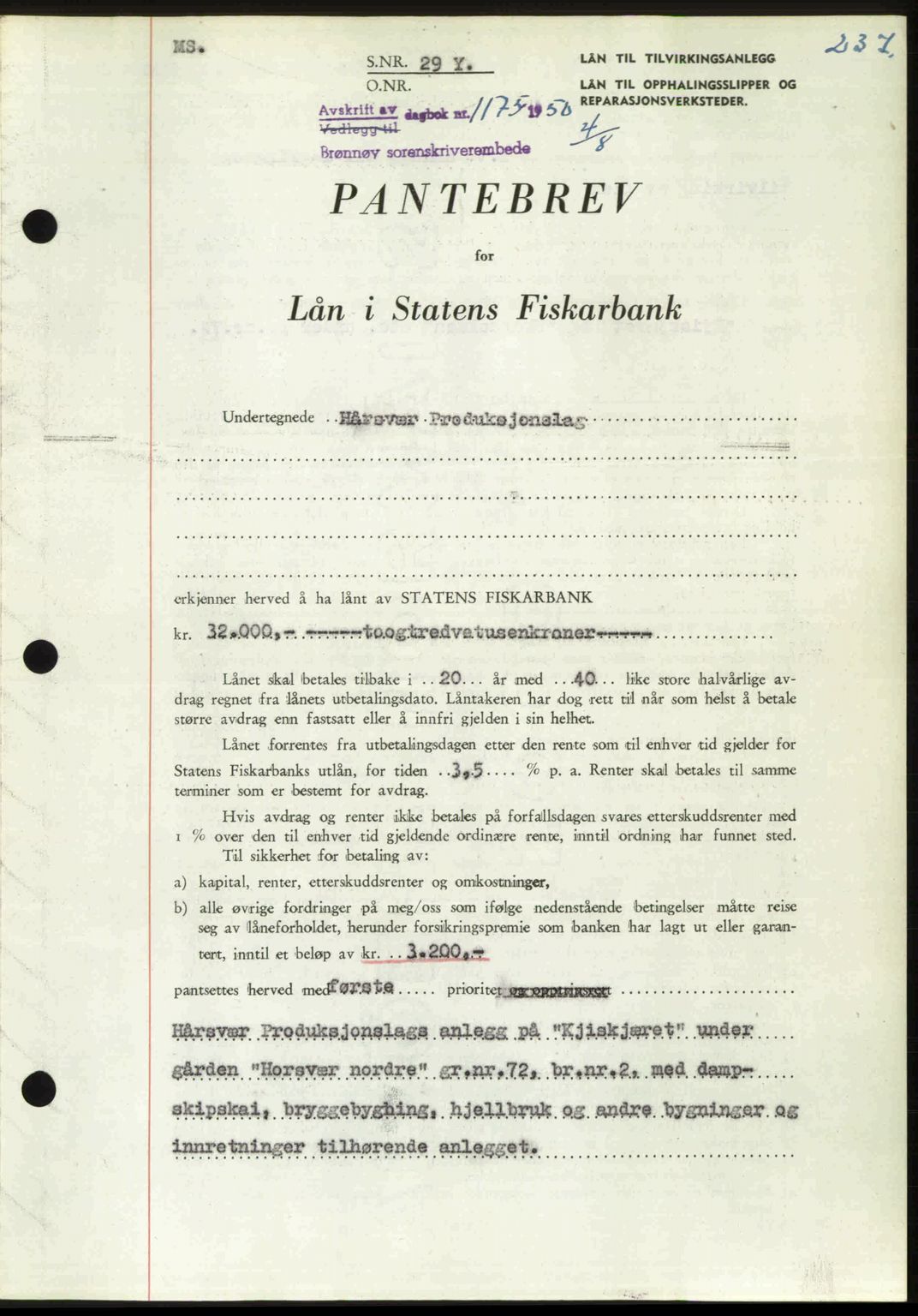 Brønnøy sorenskriveri, SAT/A-4170/1/2/2C: Pantebok nr. 36, 1950-1950, Dagboknr: 1175/1950