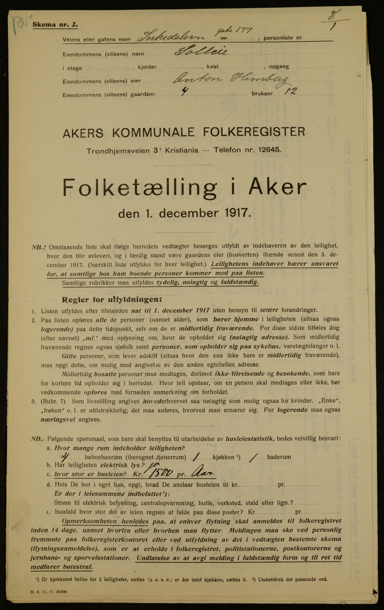 OBA, Kommunal folketelling 1.12.1917 for Aker, 1917, s. 44