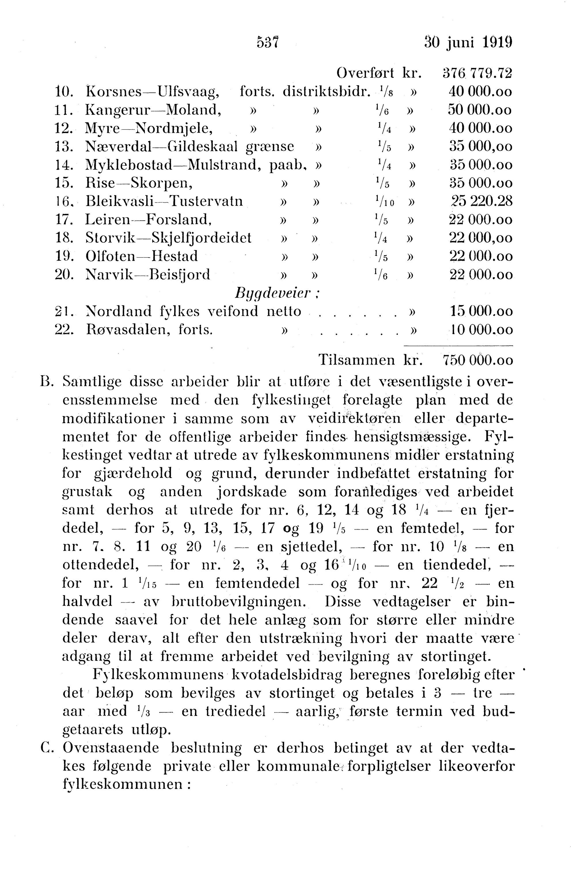 Nordland Fylkeskommune. Fylkestinget, AIN/NFK-17/176/A/Ac/L0042: Fylkestingsforhandlinger 1919, 1919