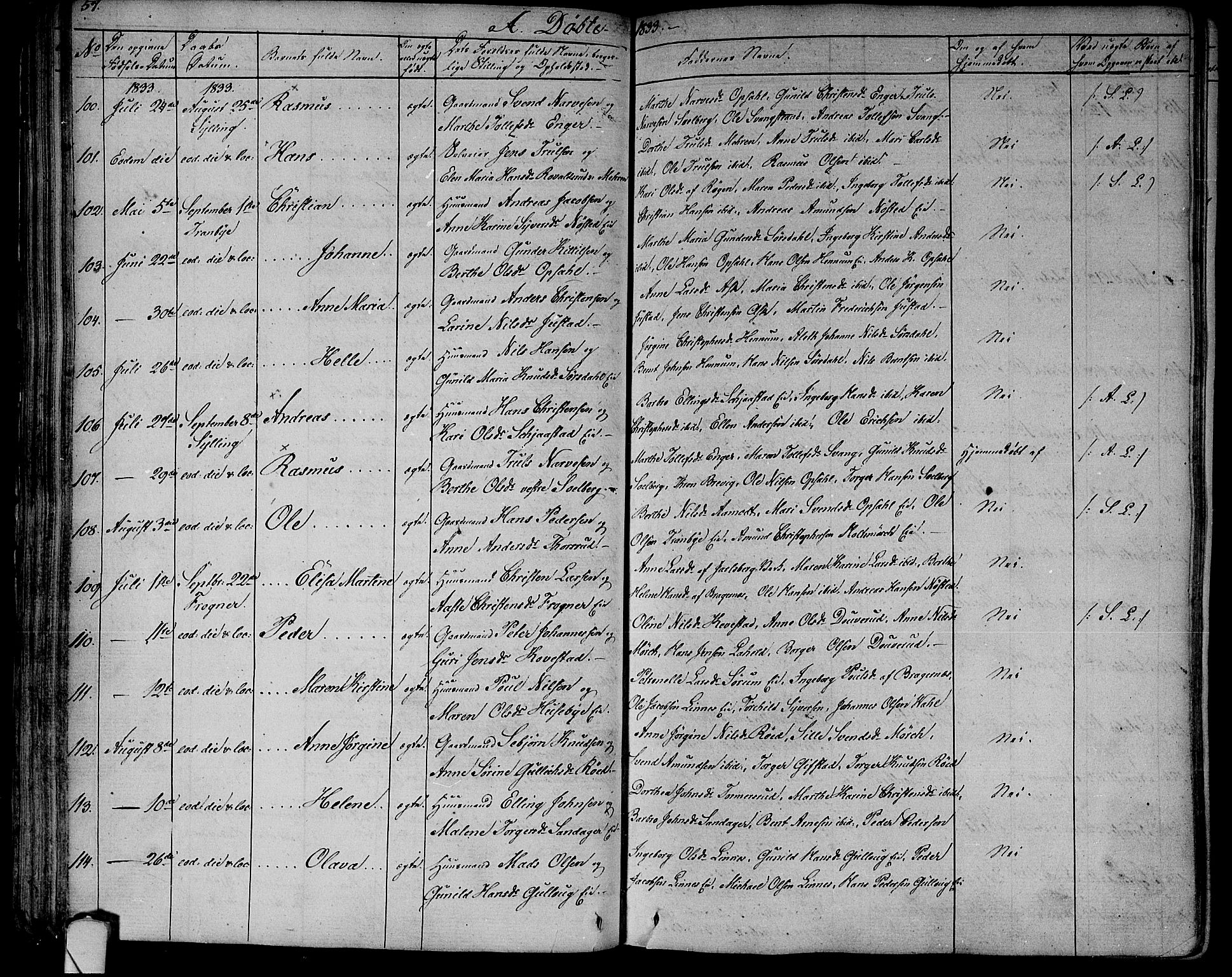 Lier kirkebøker, AV/SAKO-A-230/F/Fa/L0010: Ministerialbok nr. I 10, 1827-1843, s. 57