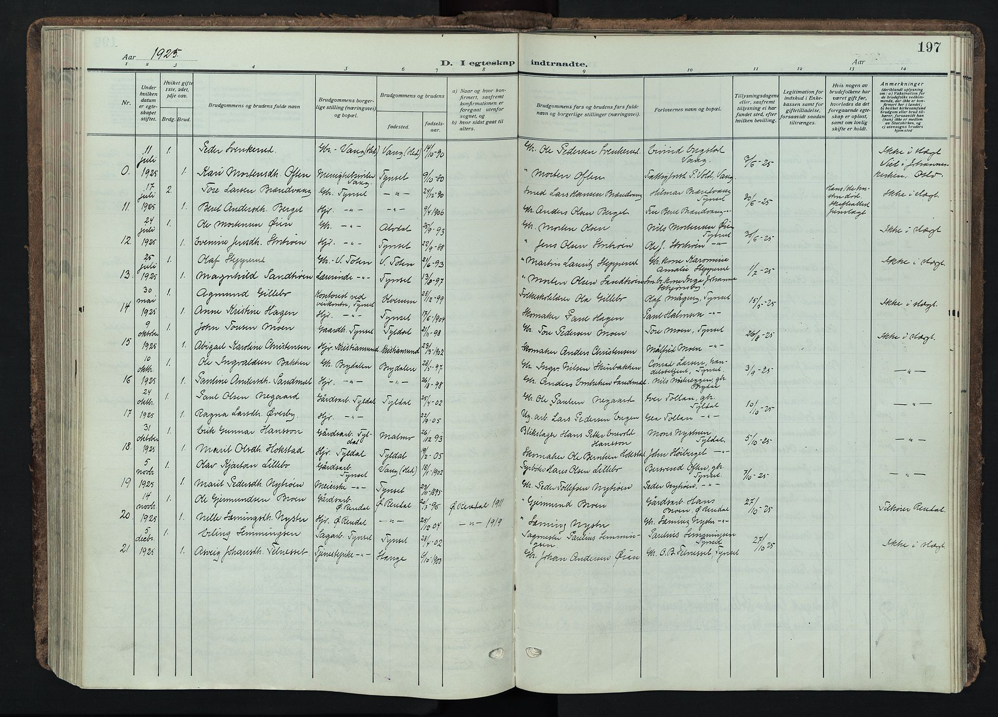 Tynset prestekontor, AV/SAH-PREST-058/H/Ha/Haa/L0026: Ministerialbok nr. 26, 1915-1929, s. 197