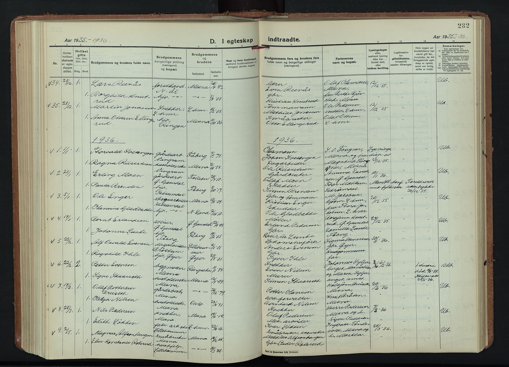 Fåberg prestekontor, SAH/PREST-086/H/Ha/Hab/L0015: Klokkerbok nr. 15, 1924-1949, s. 232