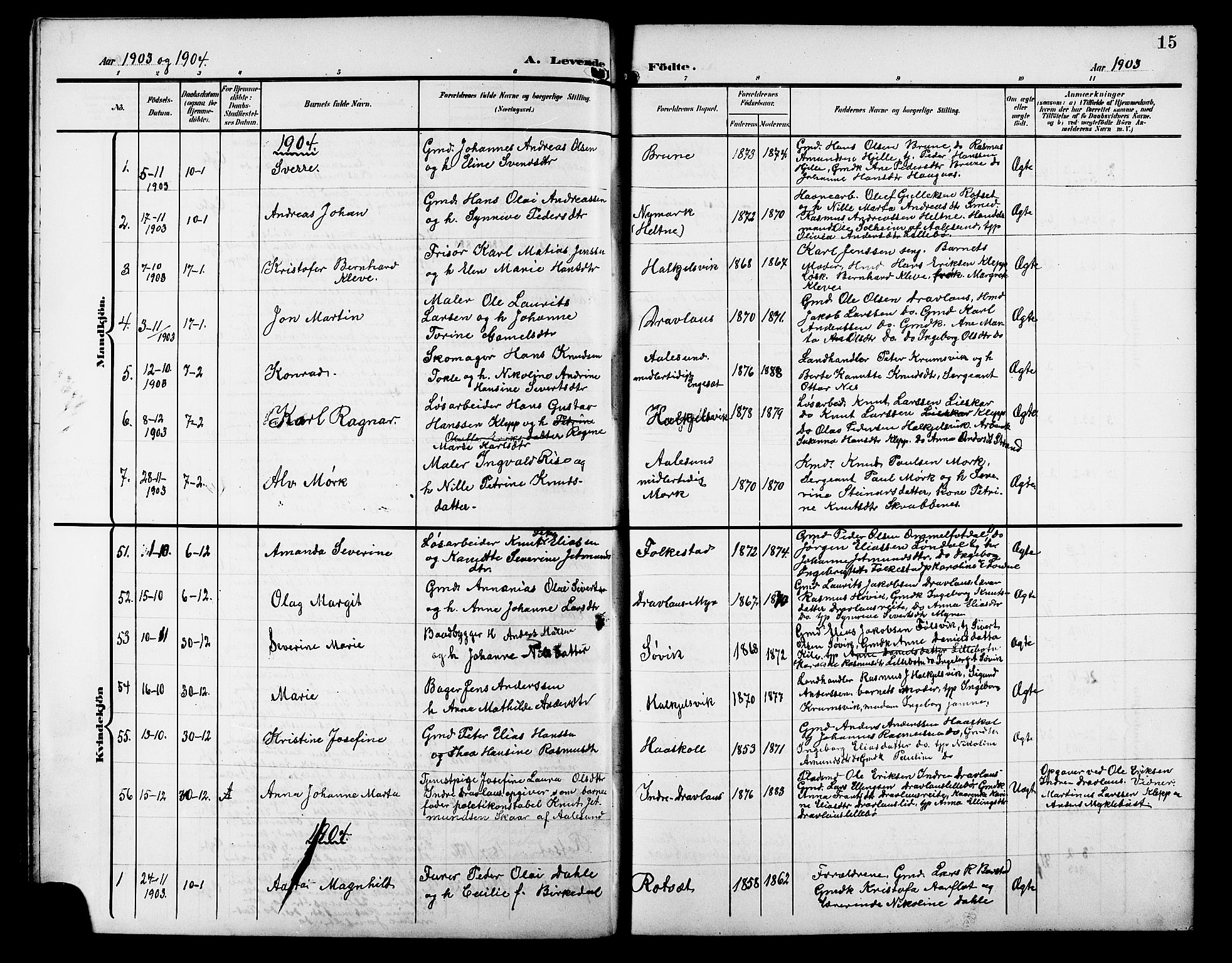 Ministerialprotokoller, klokkerbøker og fødselsregistre - Møre og Romsdal, AV/SAT-A-1454/511/L0159: Klokkerbok nr. 511C05, 1902-1920, s. 15