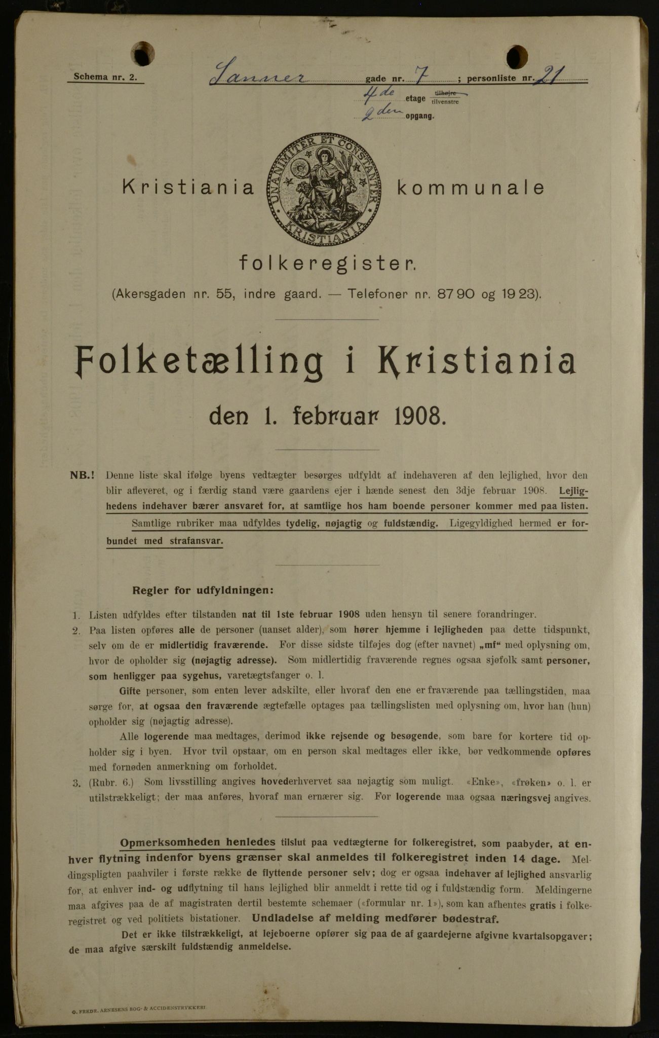 OBA, Kommunal folketelling 1.2.1908 for Kristiania kjøpstad, 1908, s. 79736