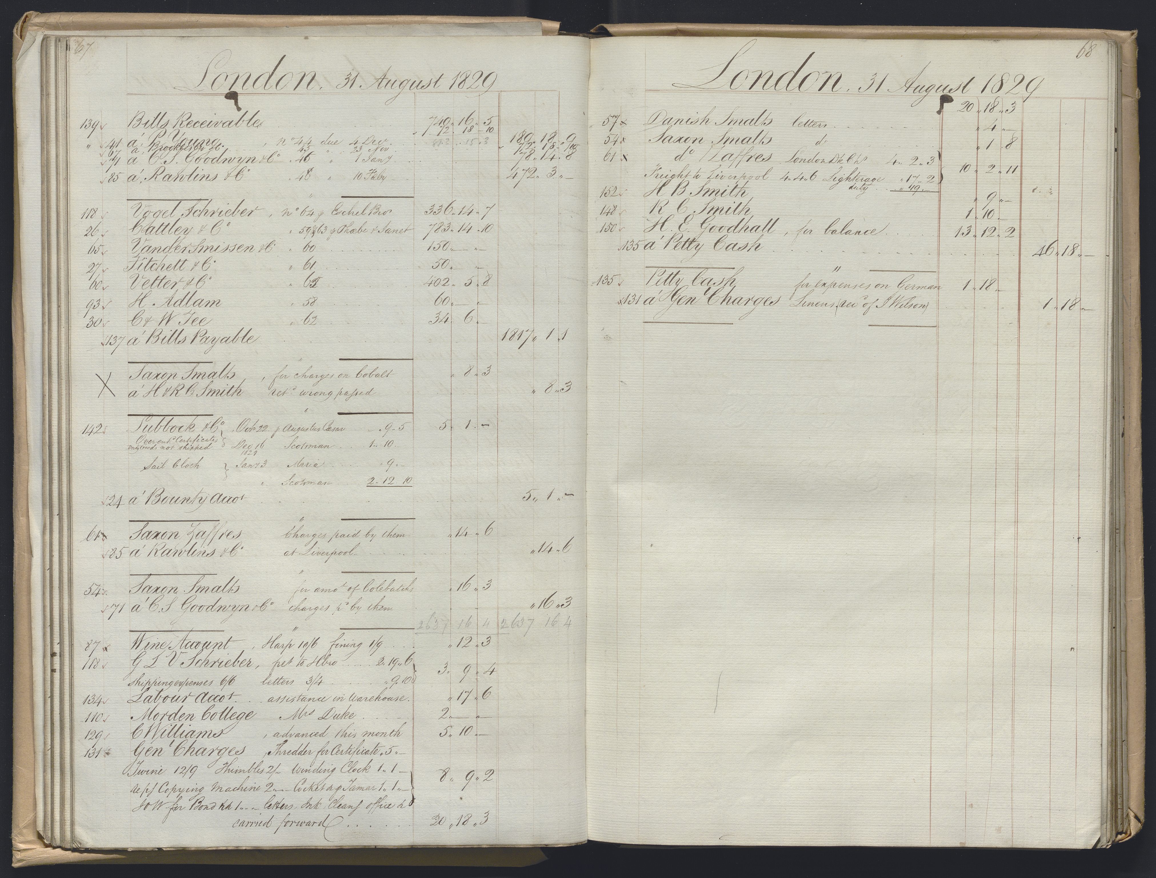 Smith, Goodhall & Reeves, AV/RA-PA-0586/R/L0001: Dagbok (Daybook) A, 1829-1831, s. 67-68