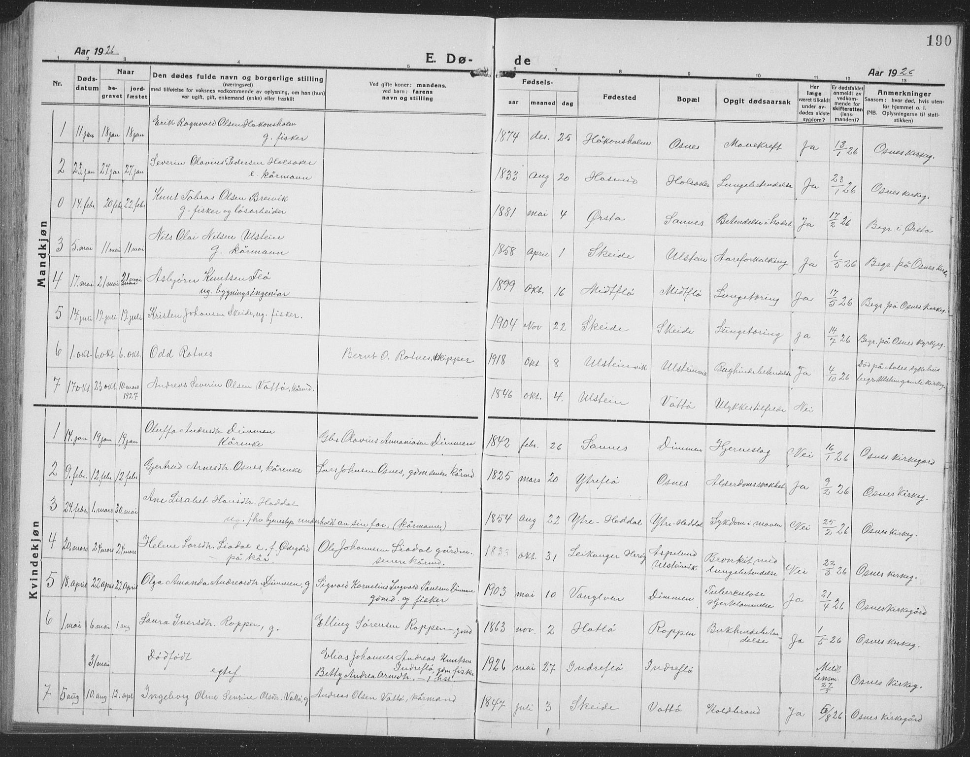 Ministerialprotokoller, klokkerbøker og fødselsregistre - Møre og Romsdal, AV/SAT-A-1454/509/L0113: Klokkerbok nr. 509C03, 1923-1939, s. 190