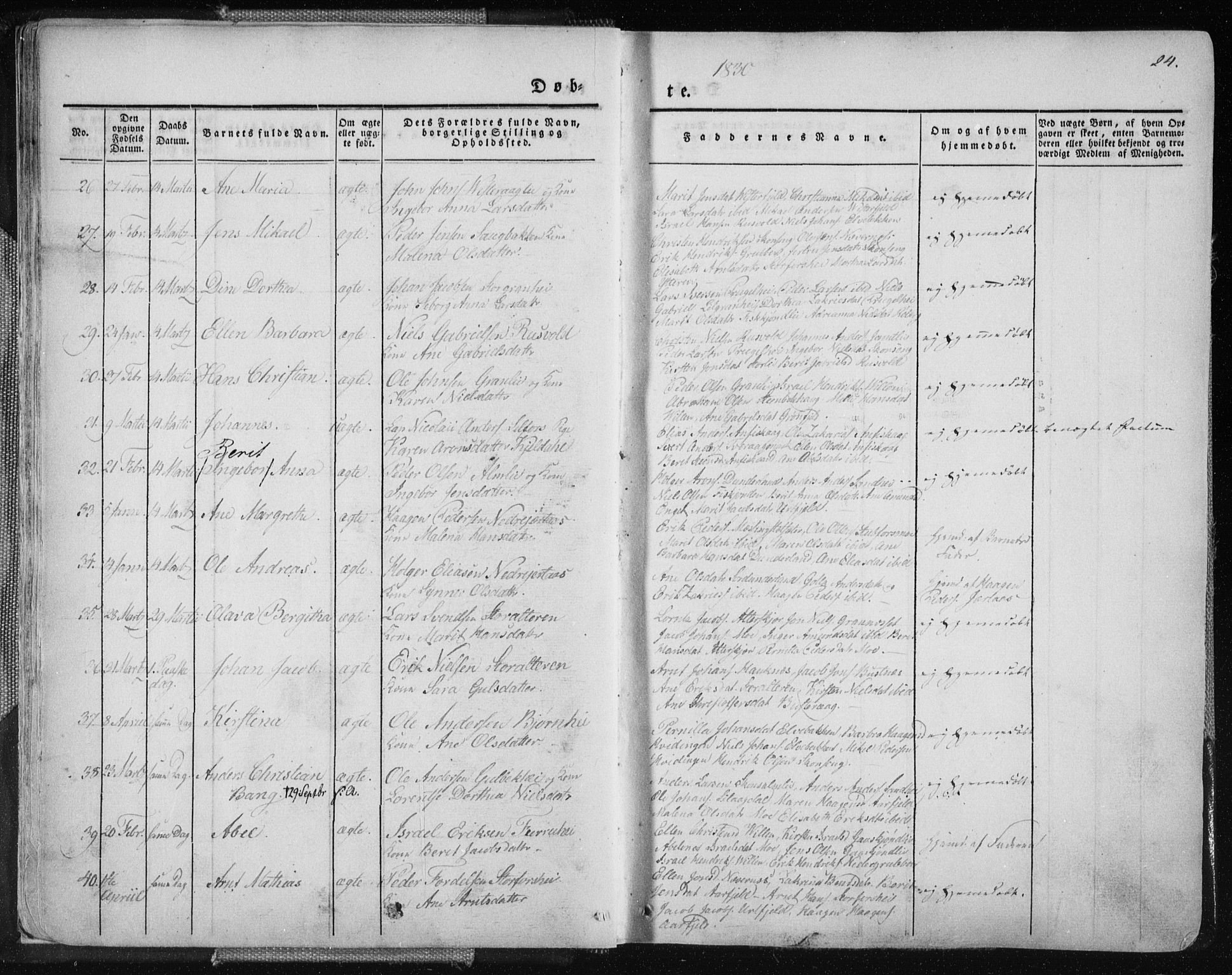 Ministerialprotokoller, klokkerbøker og fødselsregistre - Nordland, AV/SAT-A-1459/827/L0390: Ministerialbok nr. 827A02, 1826-1841, s. 24