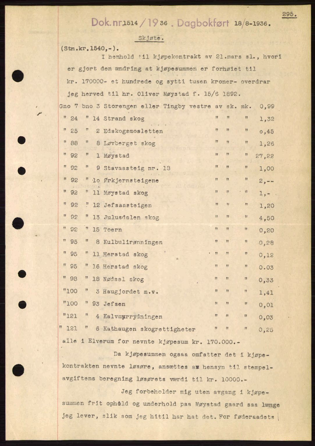 Sør-Østerdal sorenskriveri, SAH/TING-018/H/Hb/Hbb/L0054: Pantebok nr. A54, 1936-1936, Dagboknr: 1514/1936