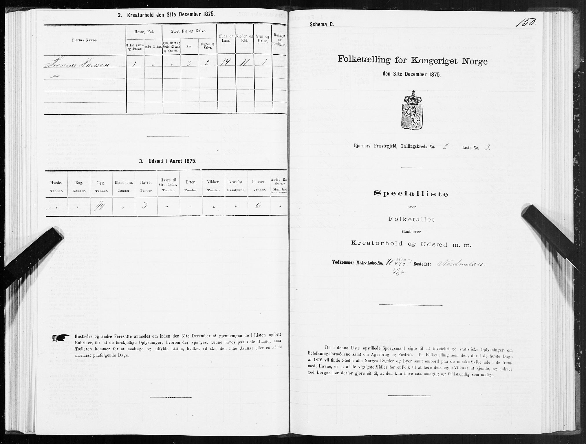 SAT, Folketelling 1875 for 1632P Bjørnør prestegjeld, 1875, s. 1150