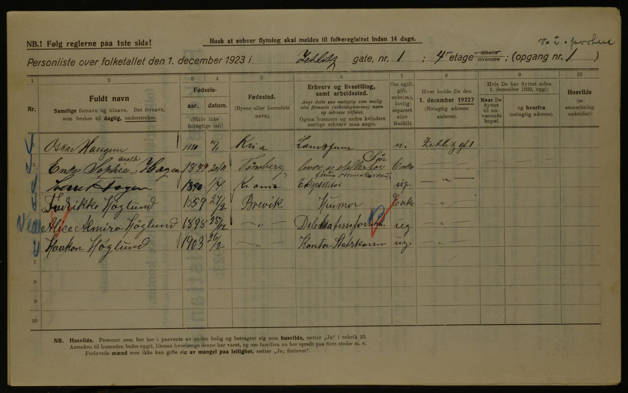 OBA, Kommunal folketelling 1.12.1923 for Kristiania, 1923, s. 141872