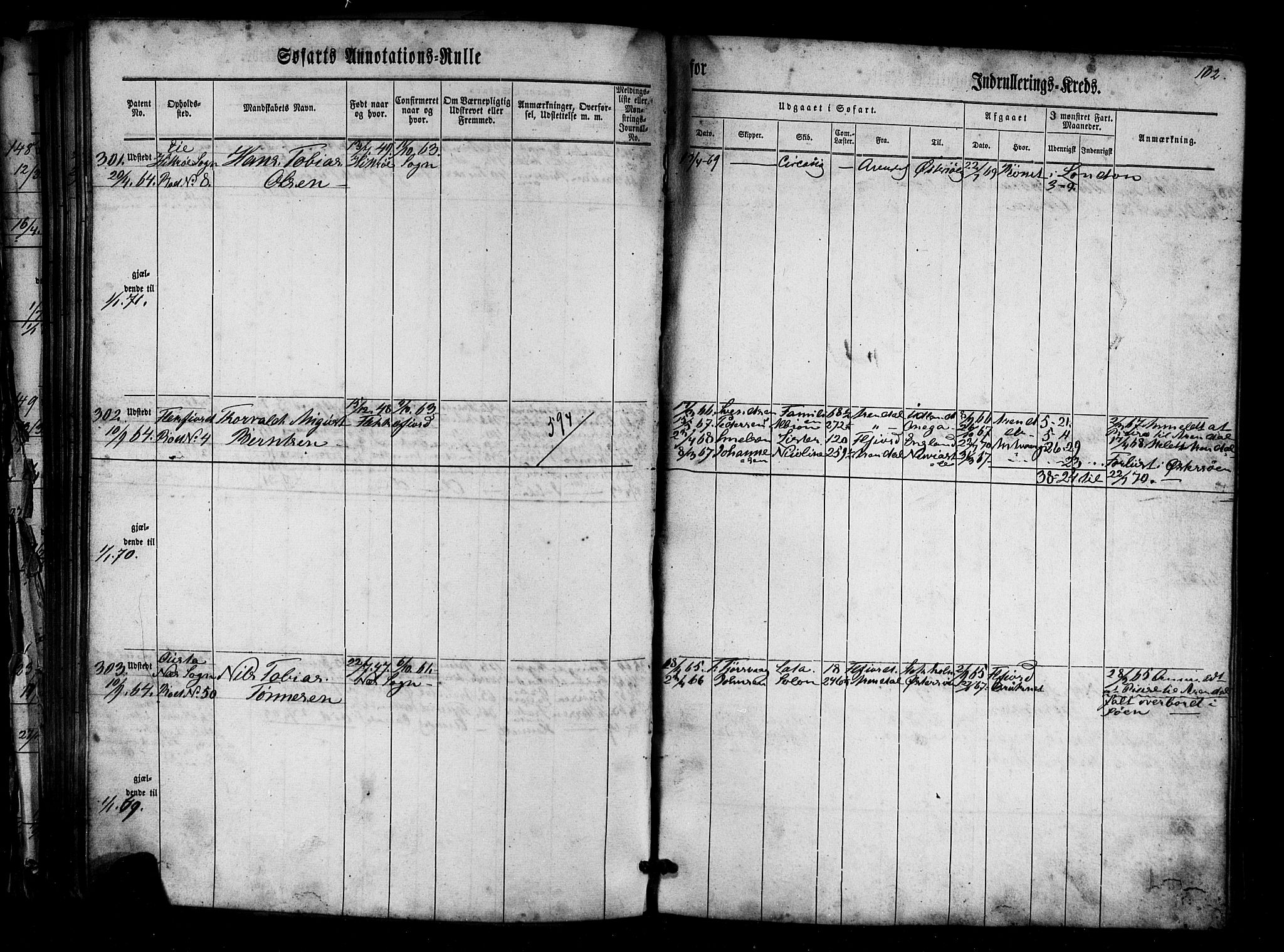 Flekkefjord mønstringskrets, SAK/2031-0018/F/Fa/L0004: Annotasjonsrulle nr 1-435 med register, Æ-1, 1860-1867, s. 121
