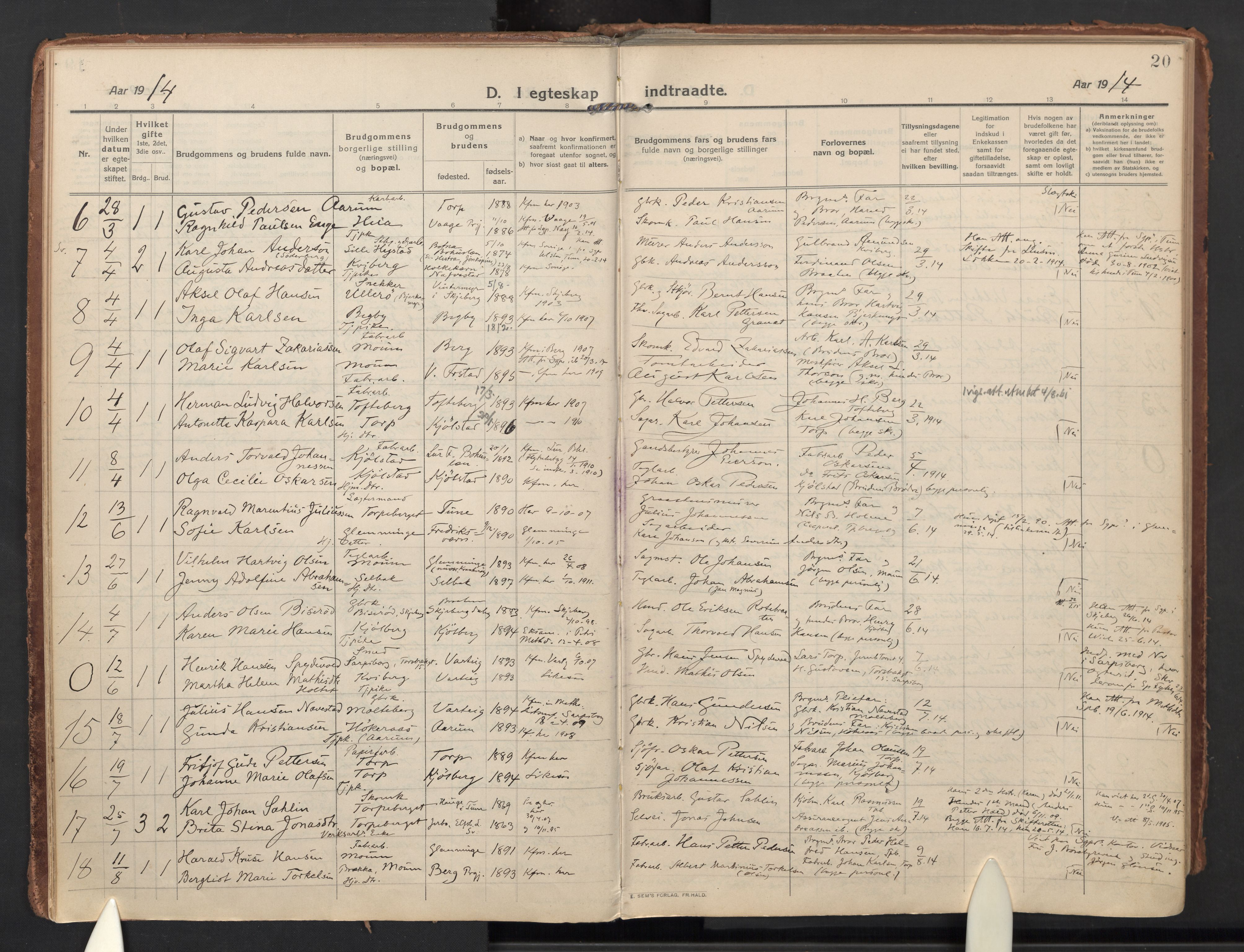 Borge prestekontor Kirkebøker, AV/SAO-A-10903/F/Fa/L0012: Ministerialbok nr. I 12, 1912-1955, s. 20