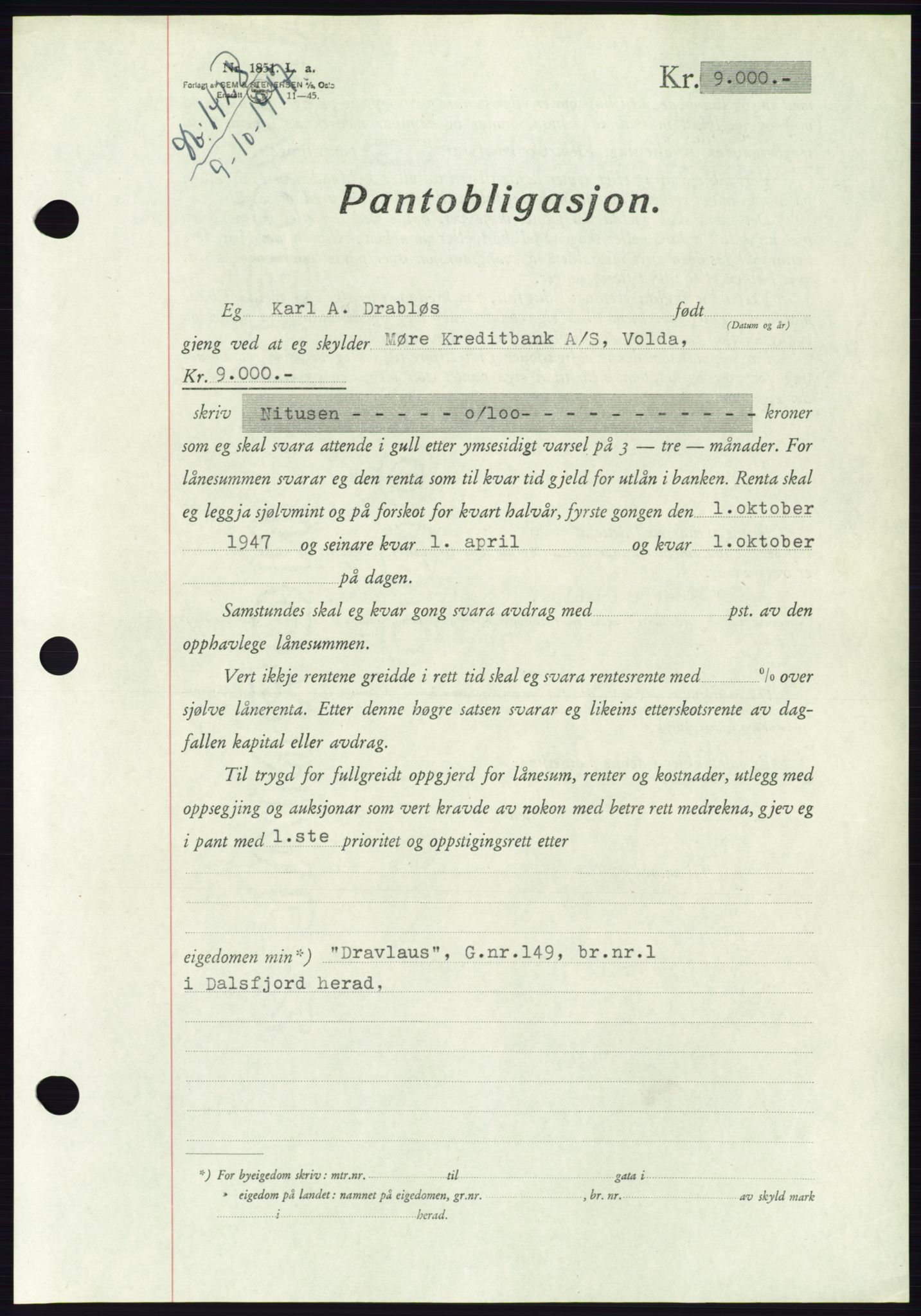 Søre Sunnmøre sorenskriveri, AV/SAT-A-4122/1/2/2C/L0115: Pantebok nr. 3B, 1947-1948, Dagboknr: 1428/1947
