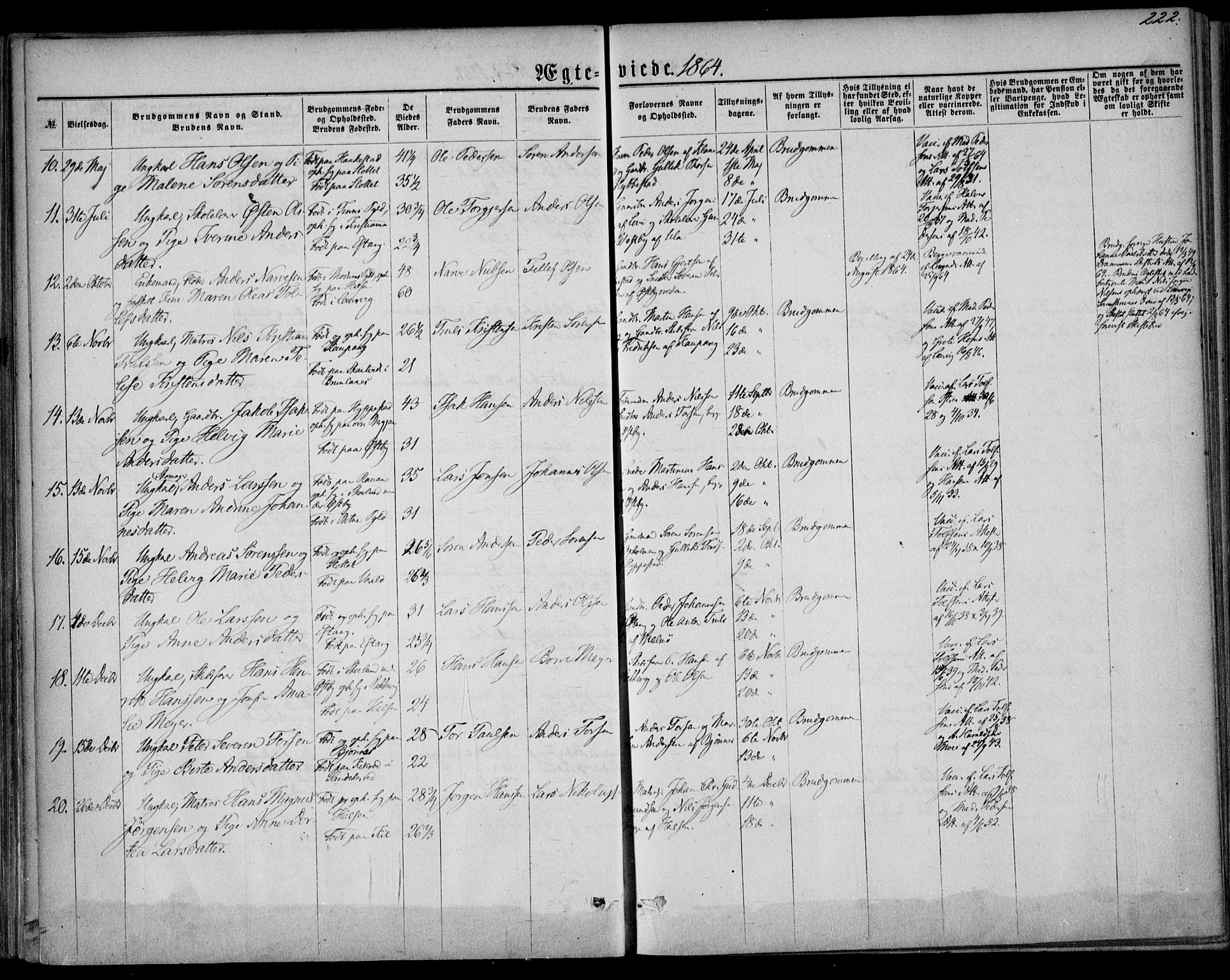 Tjølling kirkebøker, AV/SAKO-A-60/F/Fa/L0007: Ministerialbok nr. 7, 1860-1876, s. 222
